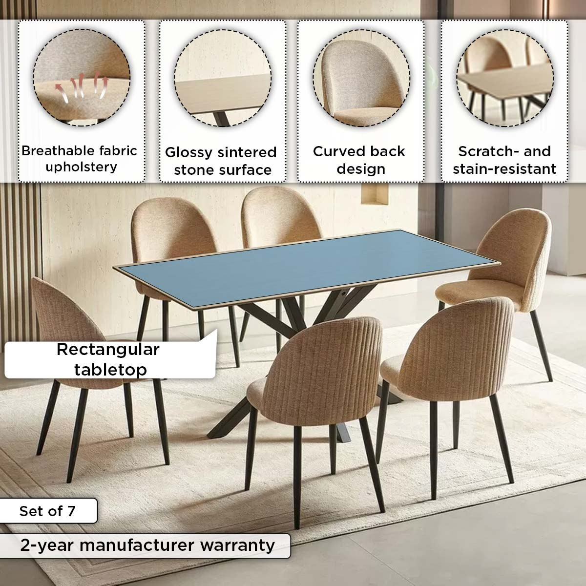 طقم سفرة 6 مقاعد من الحجر الملبد من بيليسيا-hbxfurniture-diningtablesandsets-diningsets-sixseater-image-4