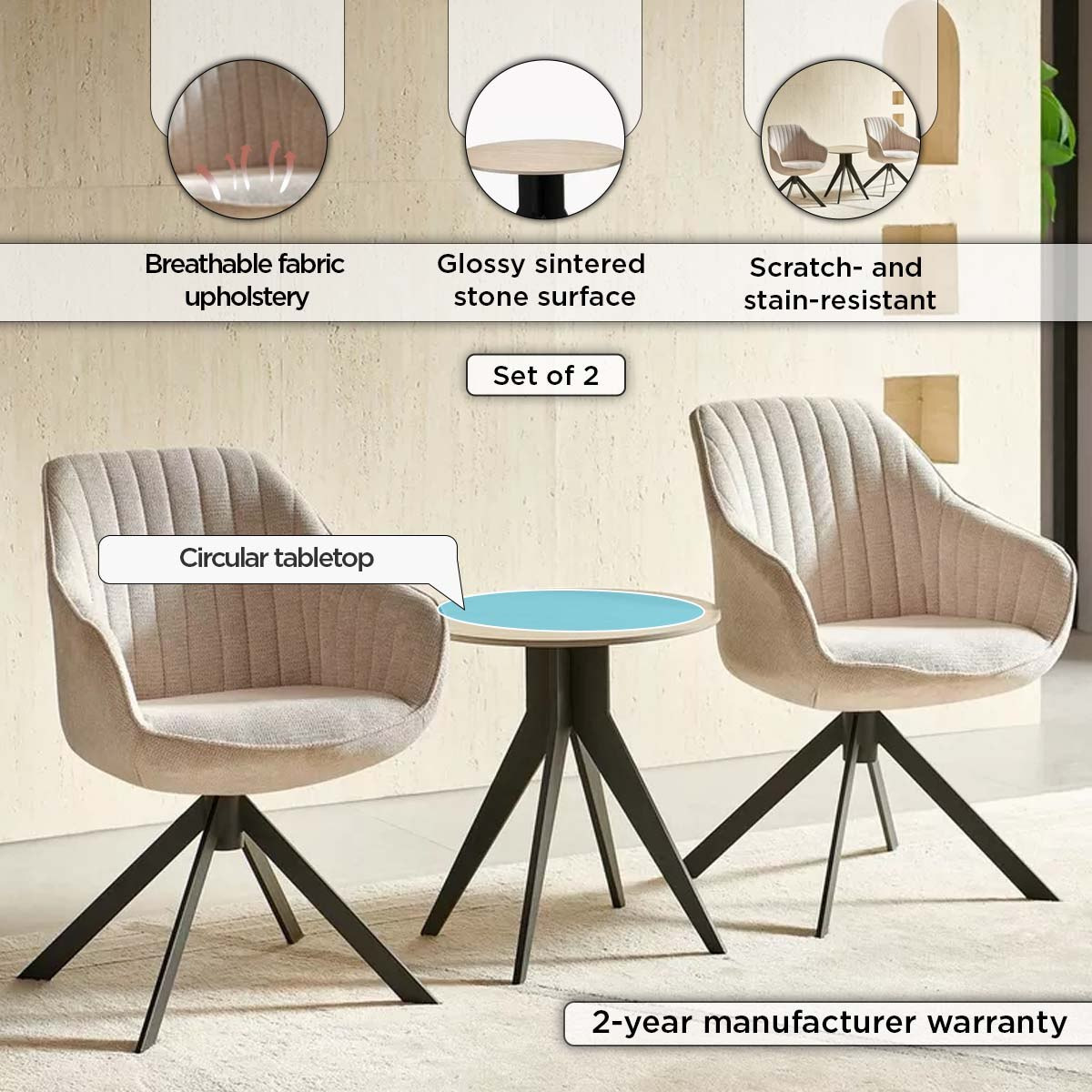 Belicia 2-Seater Sintered Stone Tea Set-hbxfurniture-diningtablesandsets-diningsets-twoseater-image-5