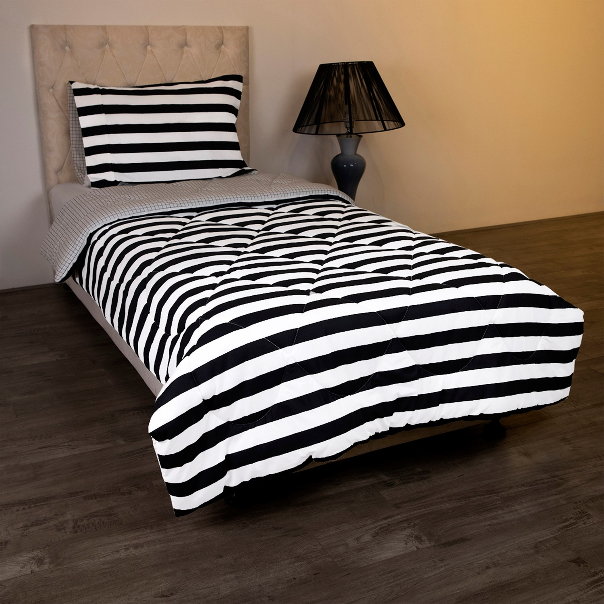 طقم لحاف فردي قطن قطعتين بطبعات مقلمة من مالطا - 135x220 سم-hbxhomeware-hbxbedroom-image-2