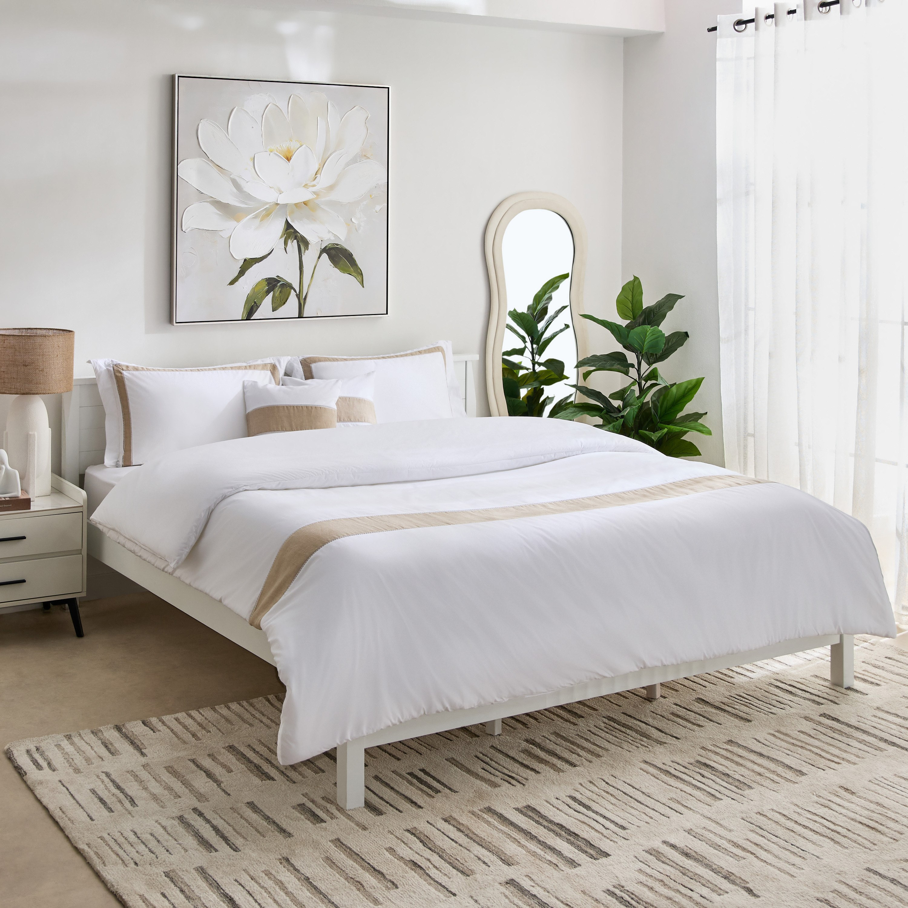 مجموعة لحاف كينج 5 قطع بحواف كتان عريضة من وايت هيفن - 220x240 سم-hbxhomeware-hbxbedroom-image-2