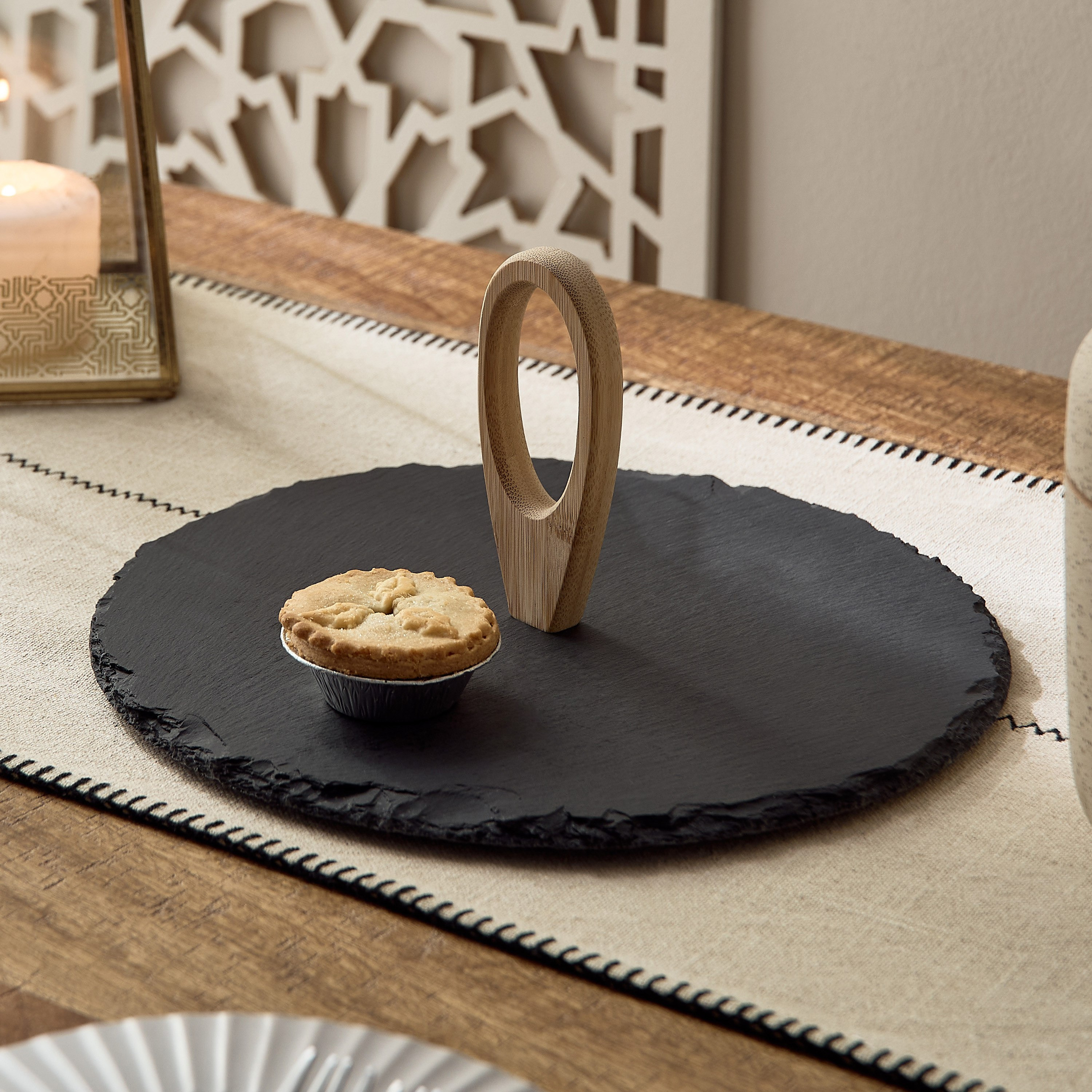 Eden Round Slate Cake Stand with Bamboo Handle-hbxdecorandfurnishings-tabletop-serveware-image-1