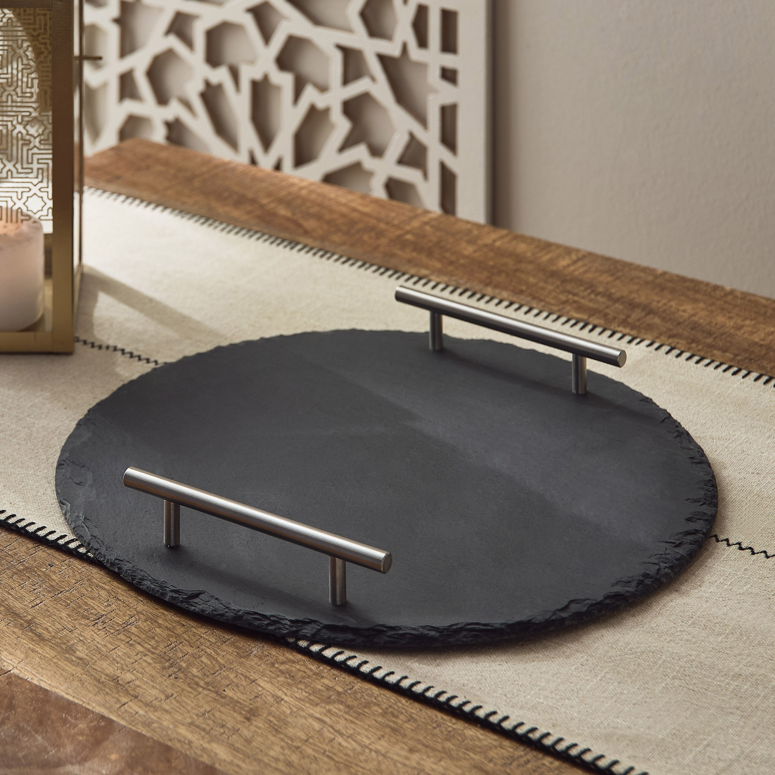Eden Round Slate Tray with Handle-hbxdecorandfurnishings-tabletop-serveware-image-2