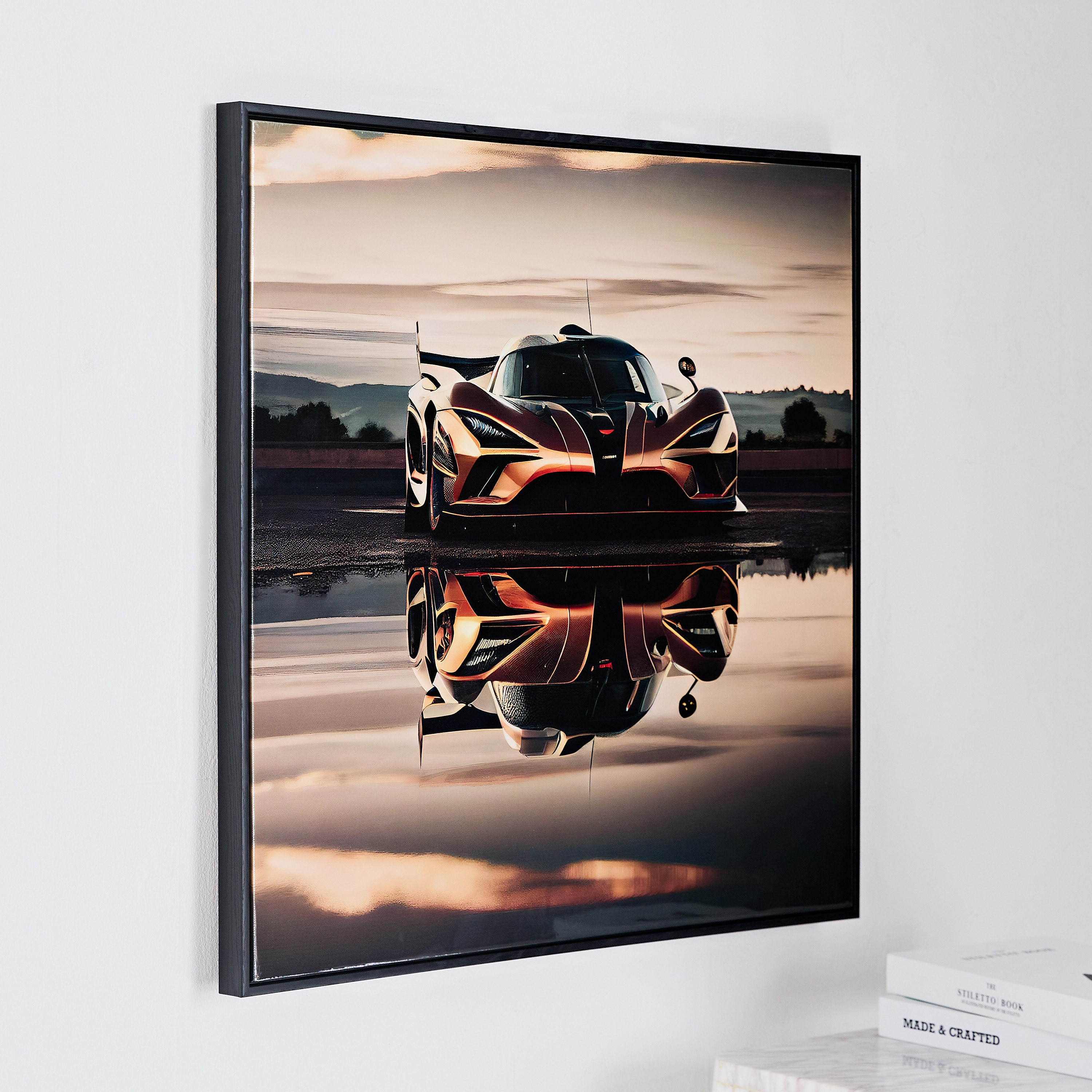 Ersel Car Reflection Framed Canvas with High Gloss Surface - 60x60x2.8 cm-hbxhomeware-hbxdecorandfurnishings-image-2