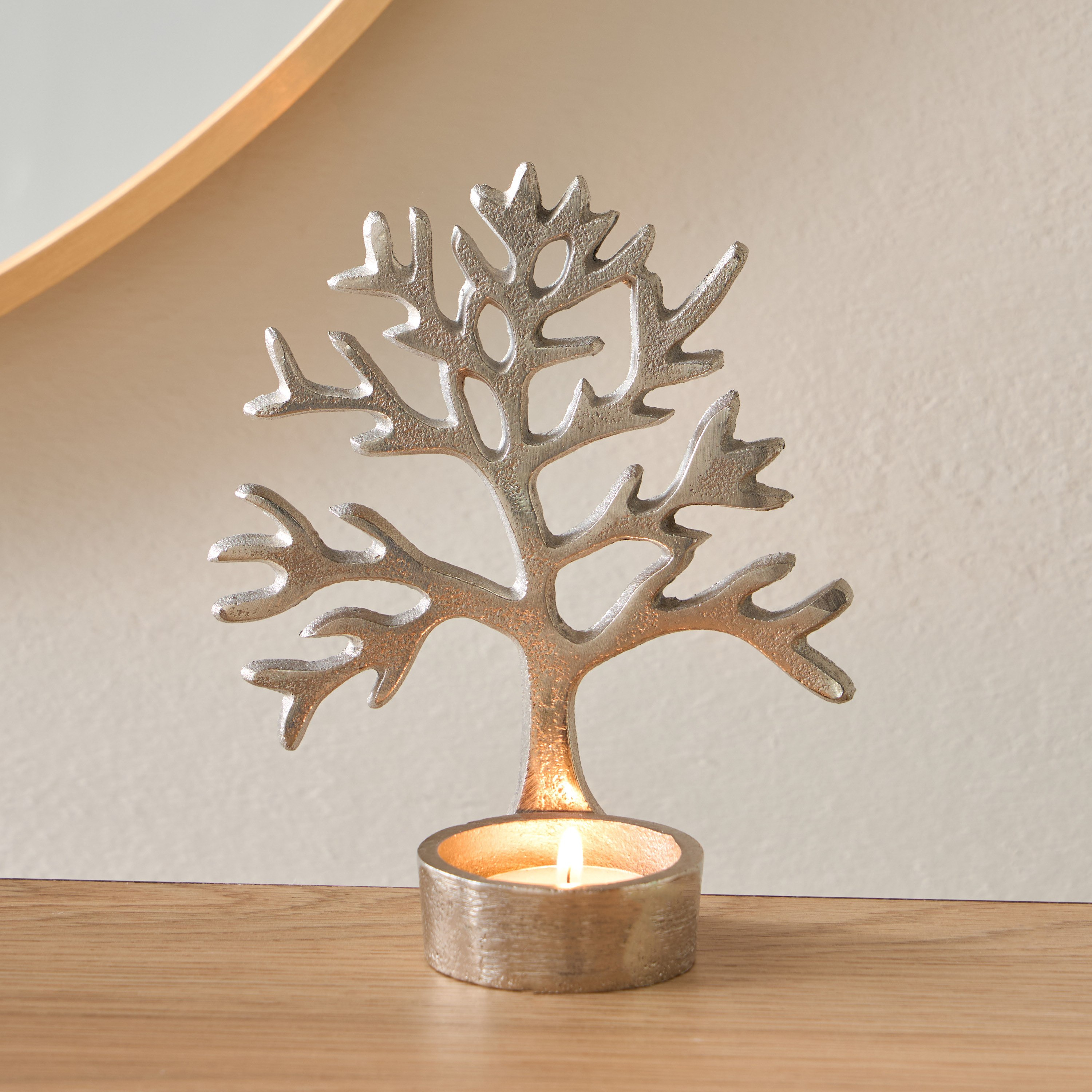 Calot Aluminium Tree of Life Tealight Candleholder - 11x6x13 cm-hbxlivingroom-decorandaccessories-candleholders-image-1