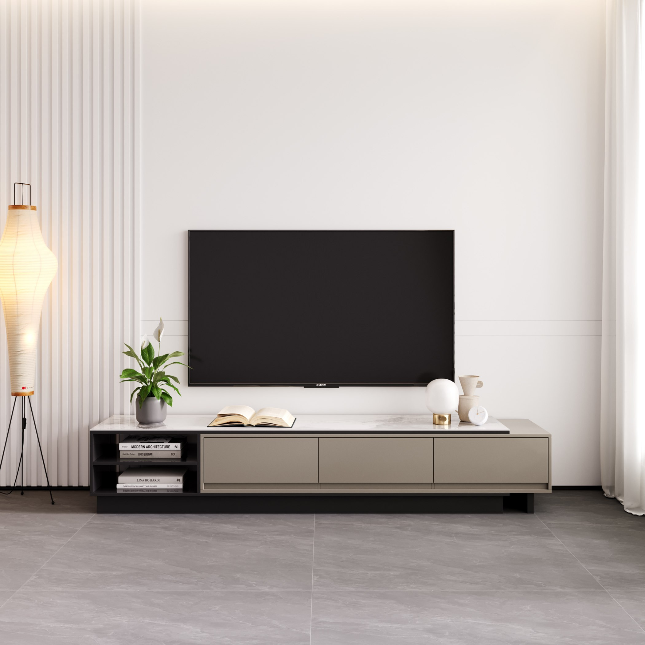 Linton Sintered Stone Top 2 3 Metre Extendable TV Unit for TVs up to 98 inches