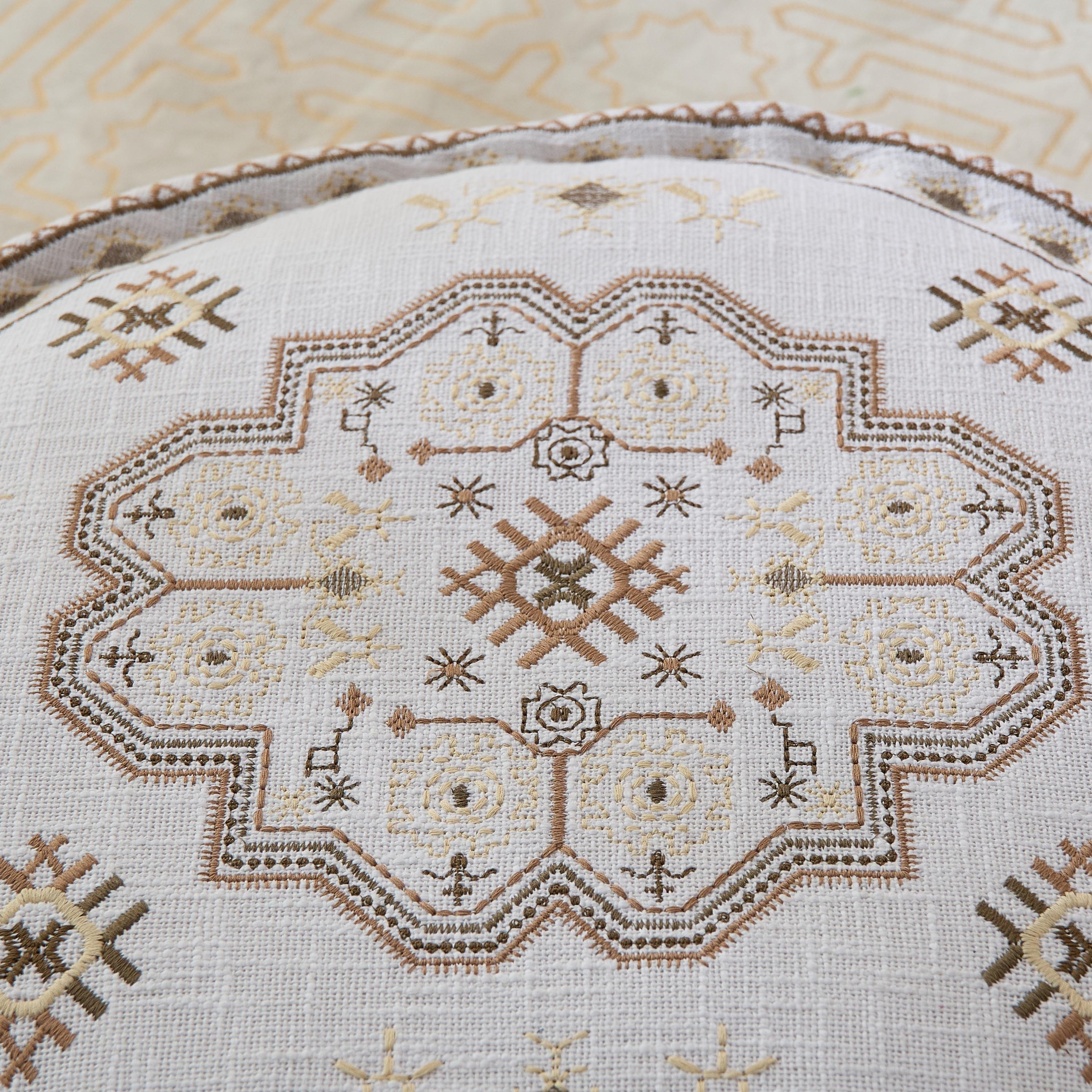 Mahrgan Zahra Embroidered Medallion Pouf - 60x60x25 cm-hbxfurniture-kidsroom-kidsbeanbags-image-3