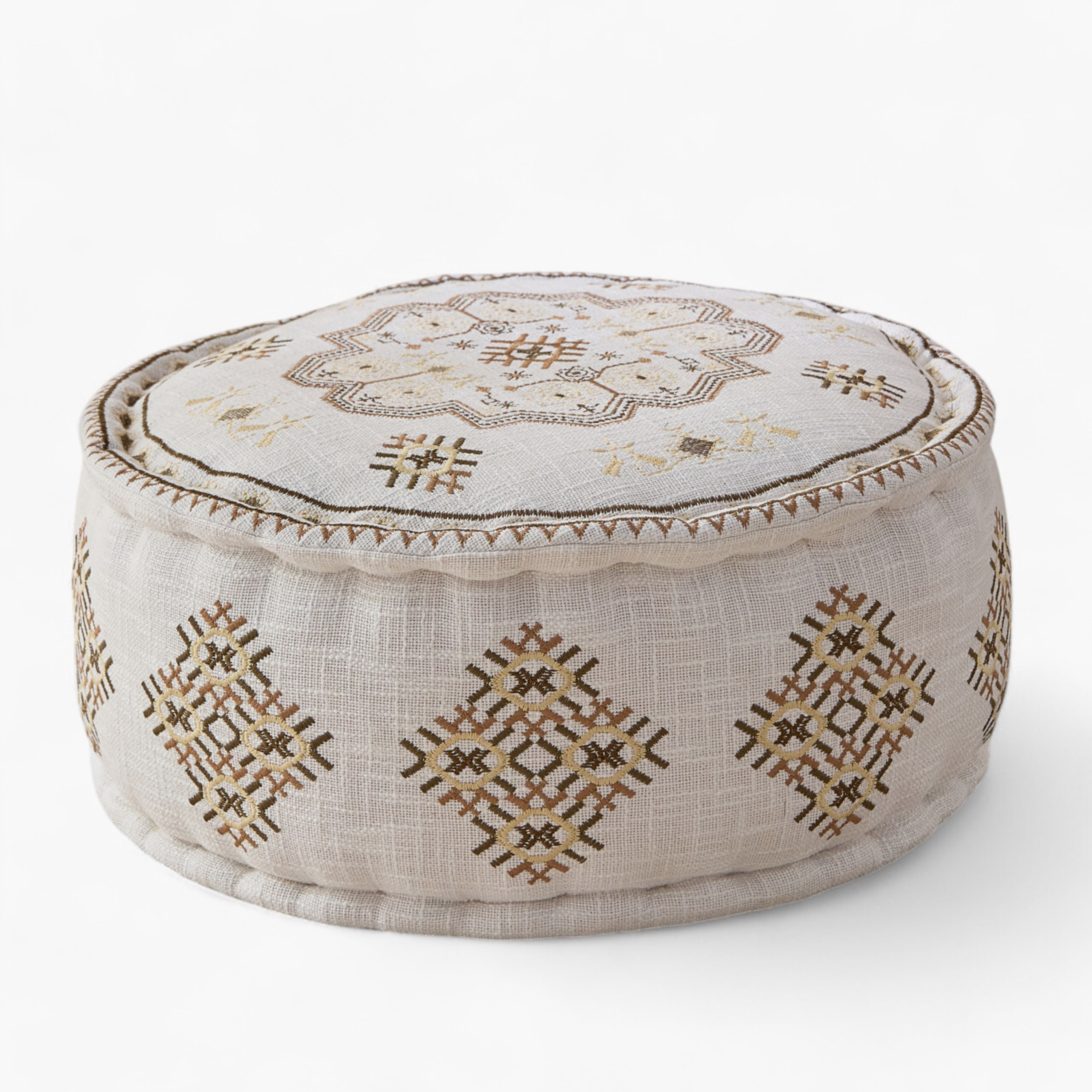 Mahrgan Zahra Embroidered Medallion Pouf - 60x60x25 cm-hbxfurniture-kidsroom-kidsbeanbags-image-6