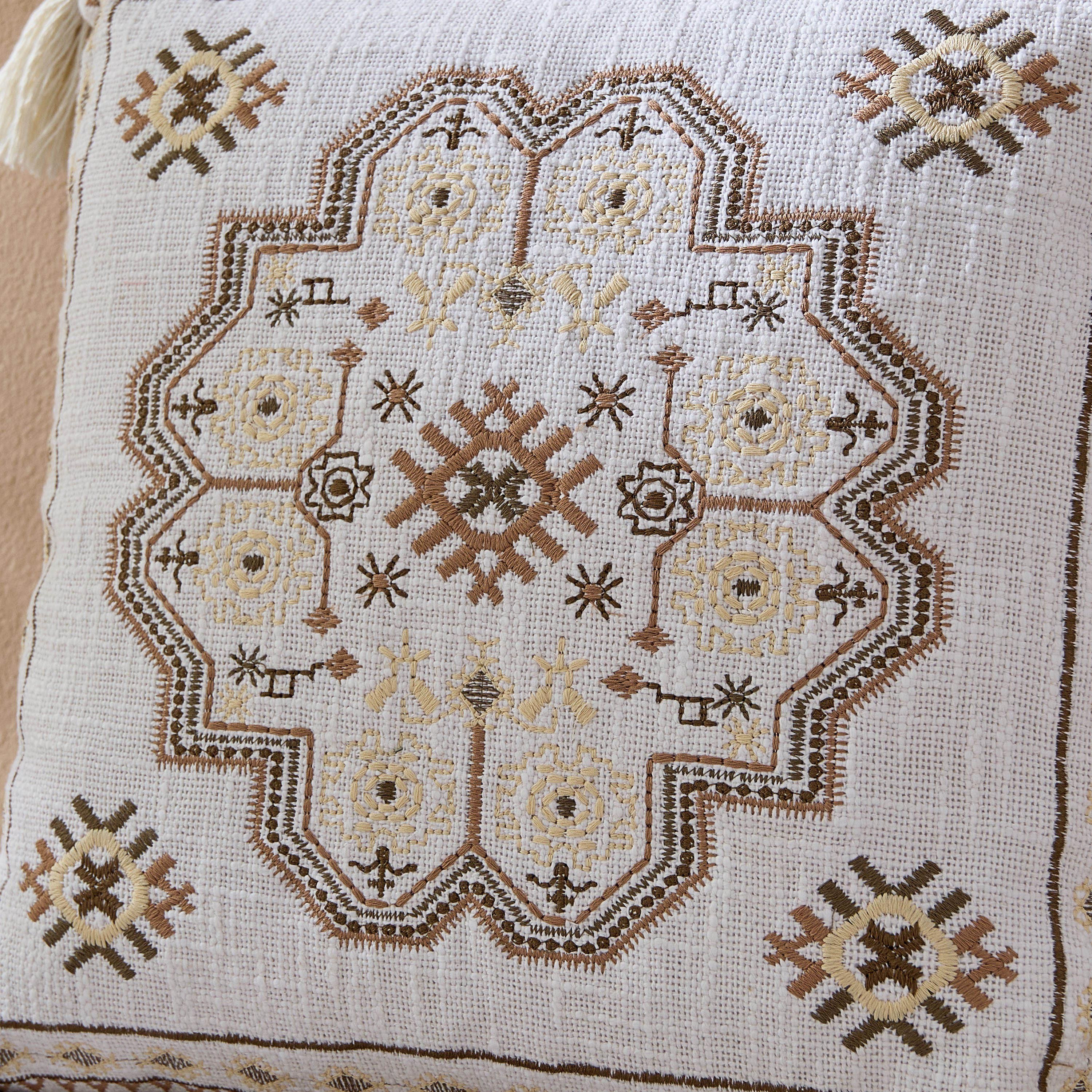 Mahrgan Zahra Embroidered Medallion Cushion - 40x40 cm-hbxlivingroom-furnishings-cushionsandcovers-filledcushions-image-2