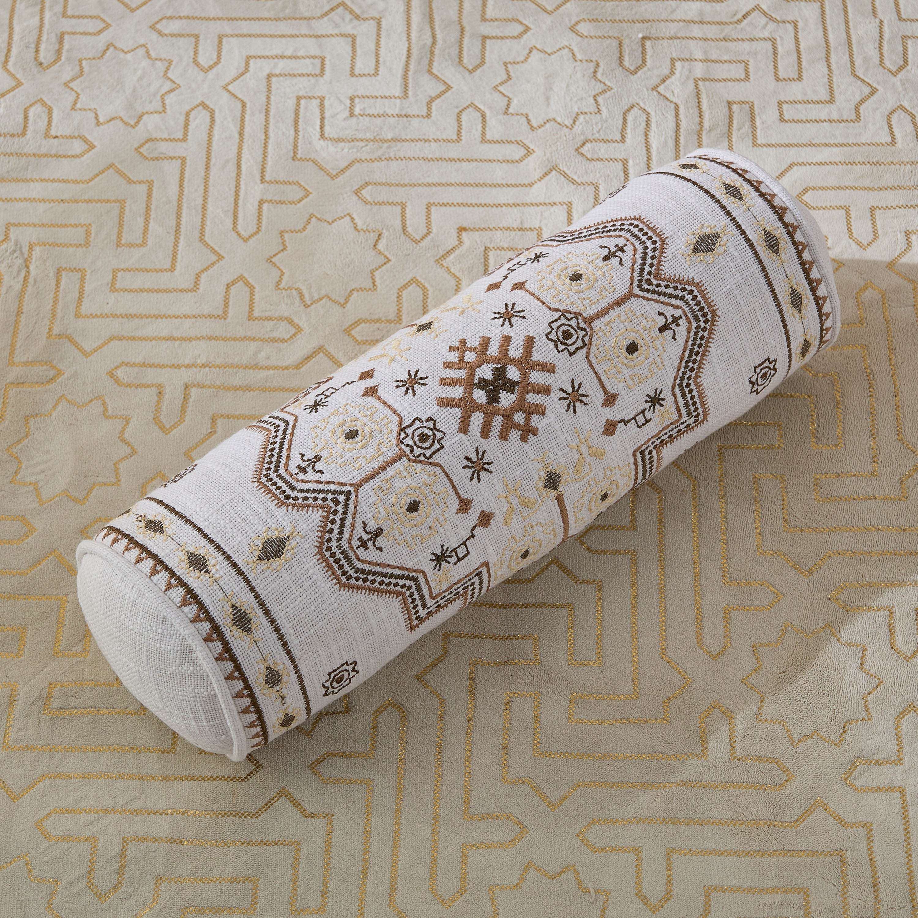Mahrgan Zahra Embroidered Medallion Bolster - 50x20 cm-hbxlivingroom-furnishings-cushionsandcovers-filledcushions-image-2