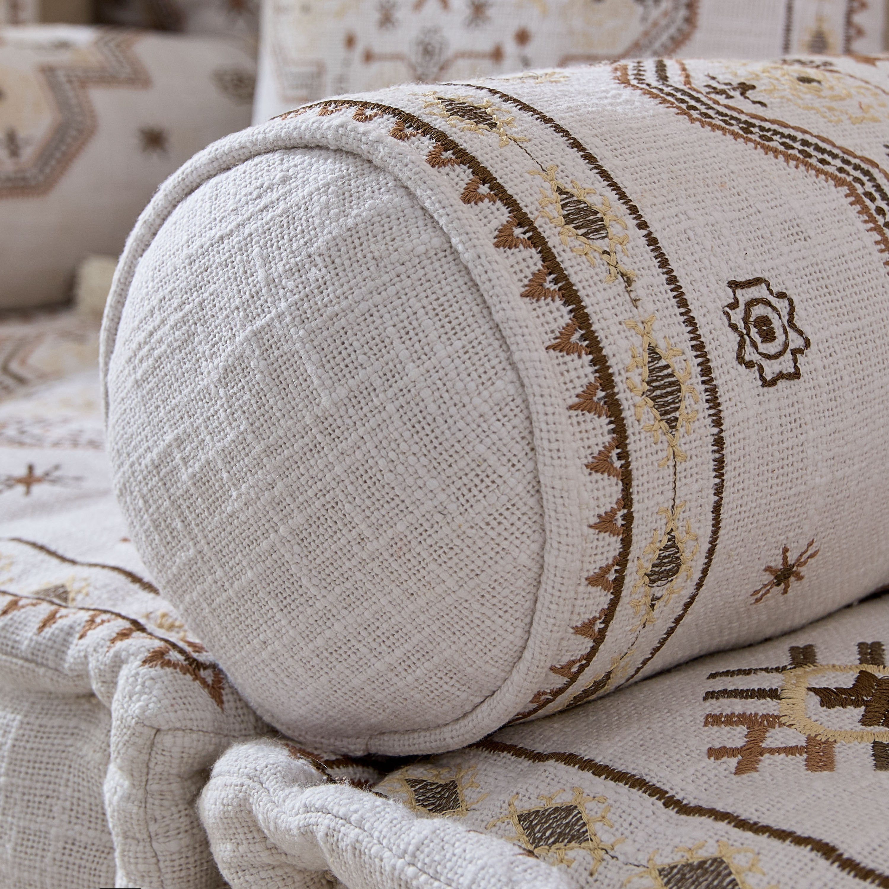 Mahrgan Zahra Embroidered Medallion Bolster - 50x20 cm-hbxlivingroom-furnishings-cushionsandcovers-filledcushions-image-4