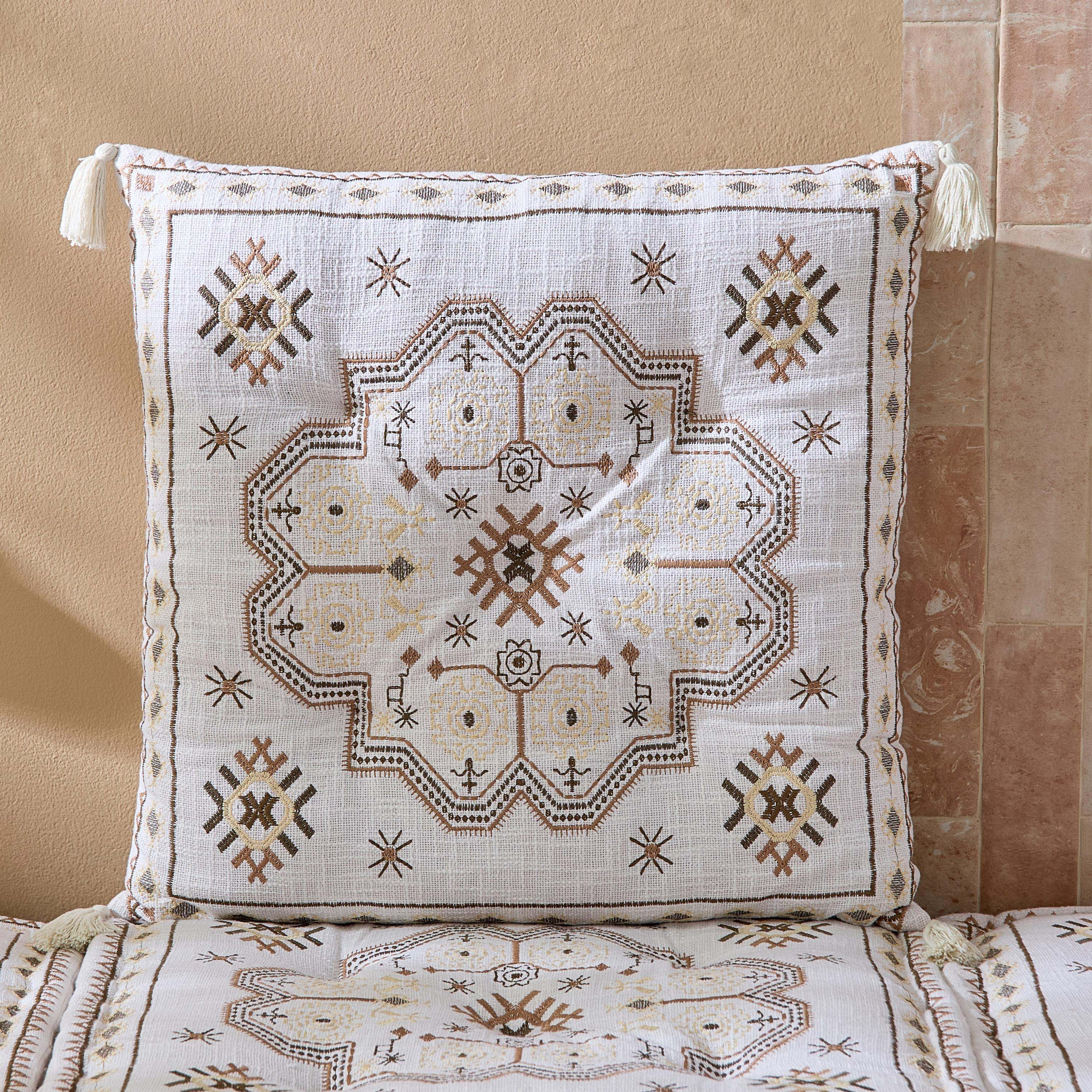 Mahrgan Zahra Embroidered Medallion Cushion - 60x60 cm-hbxlivingroom-furnishings-cushionsandcovers-filledcushions-image-1