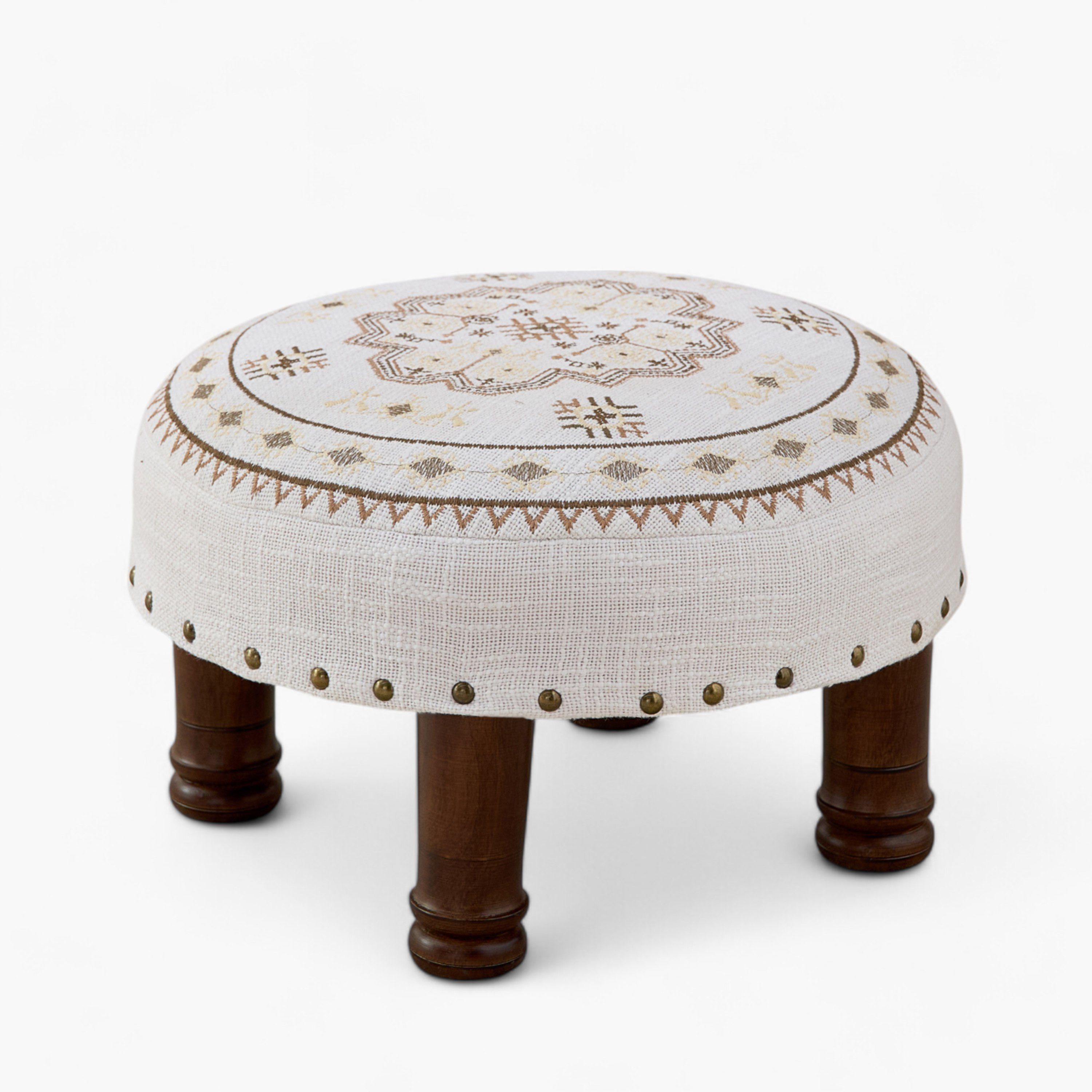 Mahrgan Zahra Embroidered Medallion Round Stool - 40 x15 cm-hbxlivingroom-sofasandarmchairs-ottomansandfootstools-image-6