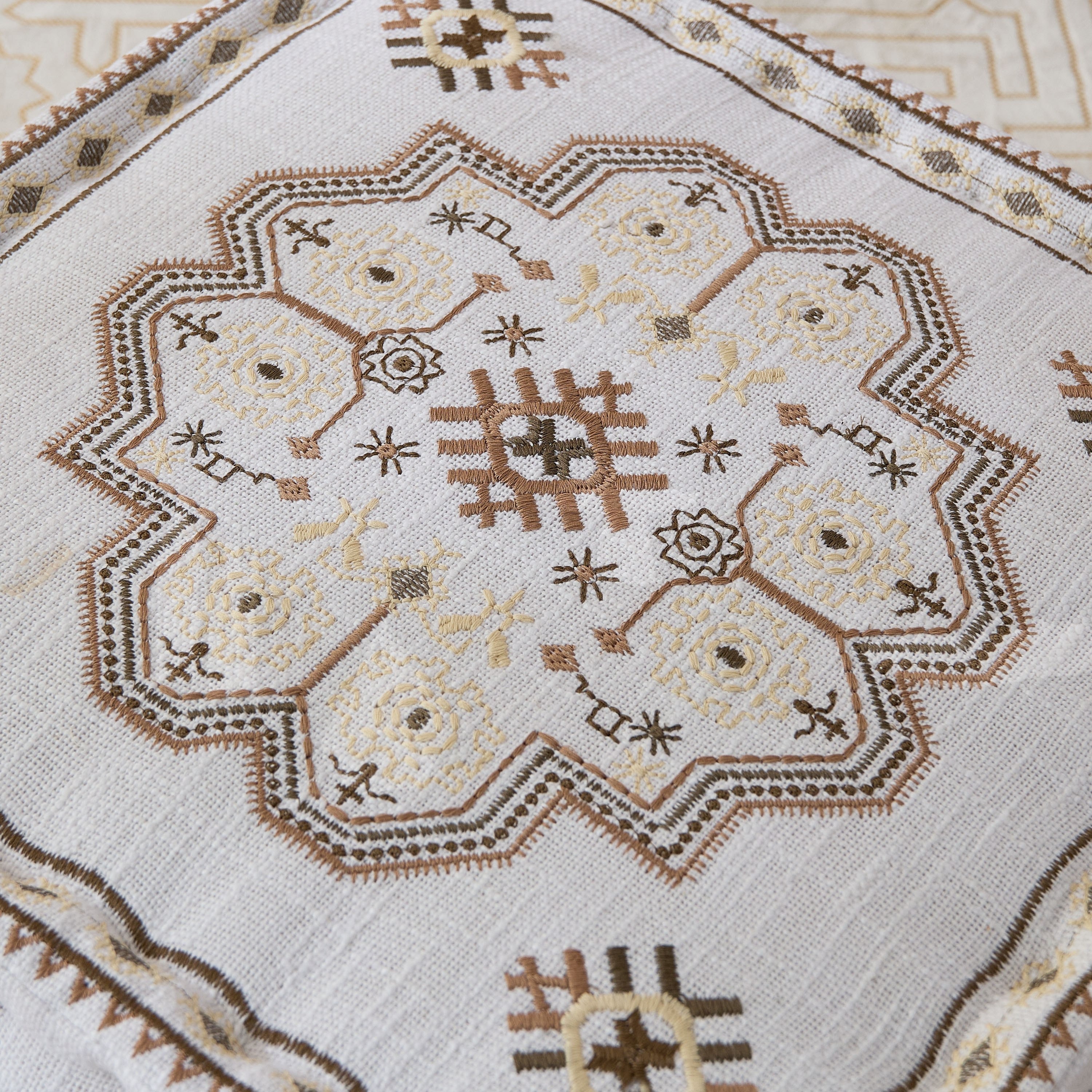 Mahrgan Zahra Embroidered Medallion Square Pouf - 50x50x25cm-hbxfurniture-kidsroom-kidsbeanbags-image-3