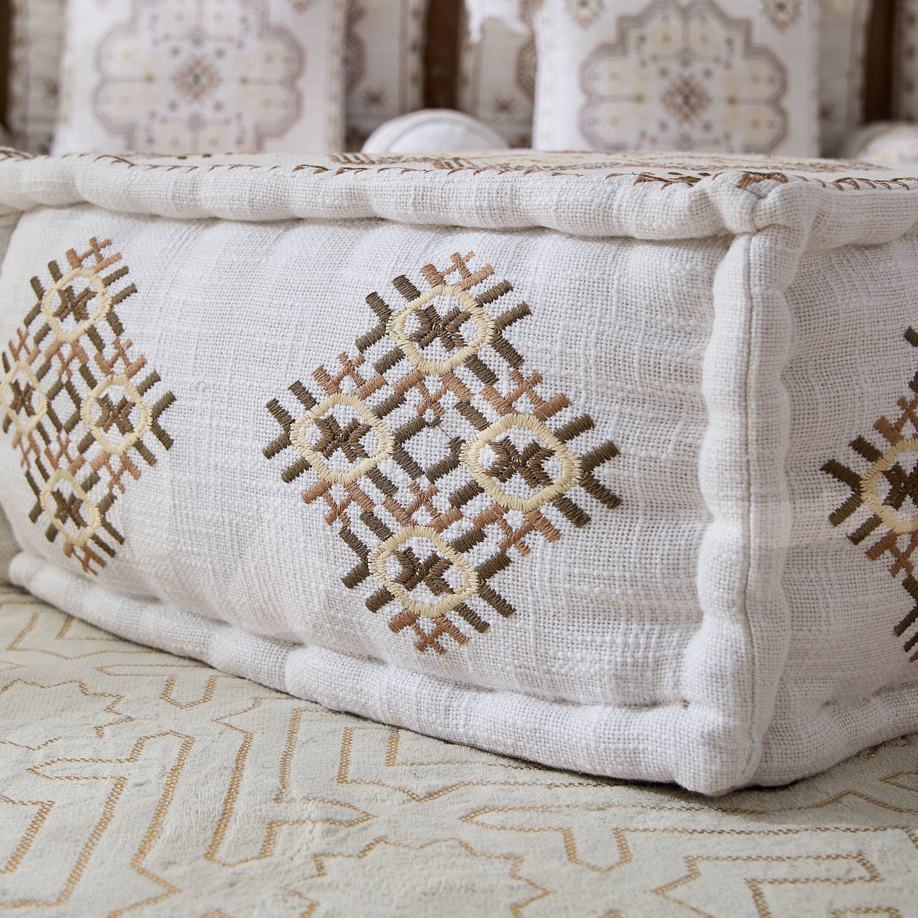 Mahrgan Zahra Embroidered Medallion Square Pouf - 50x50x25cm-hbxfurniture-kidsroom-kidsbeanbags-image-4