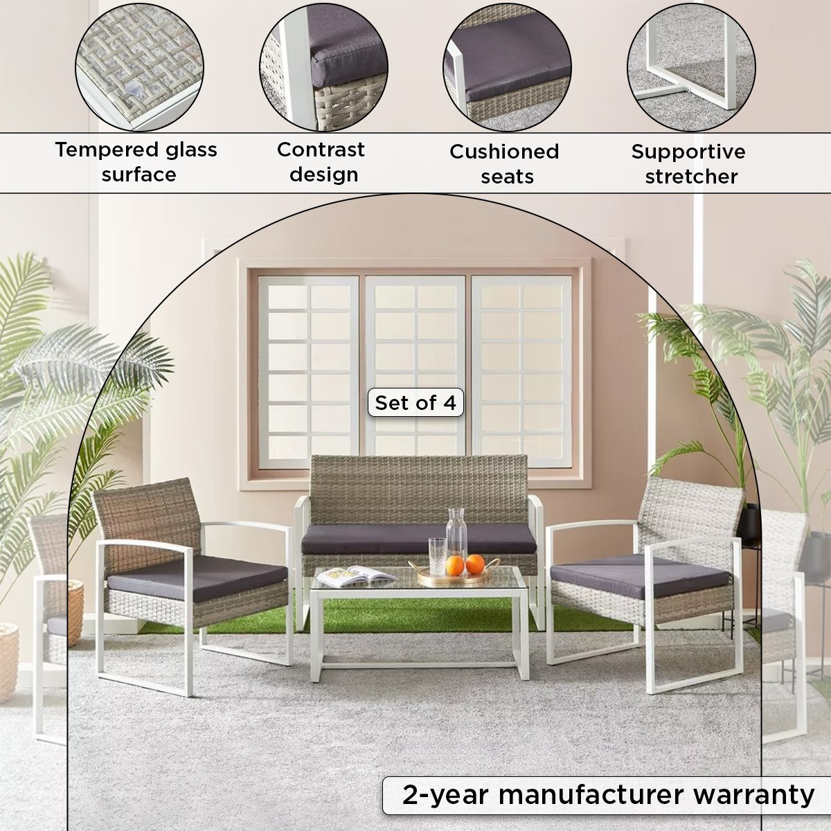 طقم طاولة قهوة 4 مقاعد للمساحات الخارجية مع وسائد من ميكونوس-hbxoutdoor-hbxoutdoorfurniture-sofasets-image-4