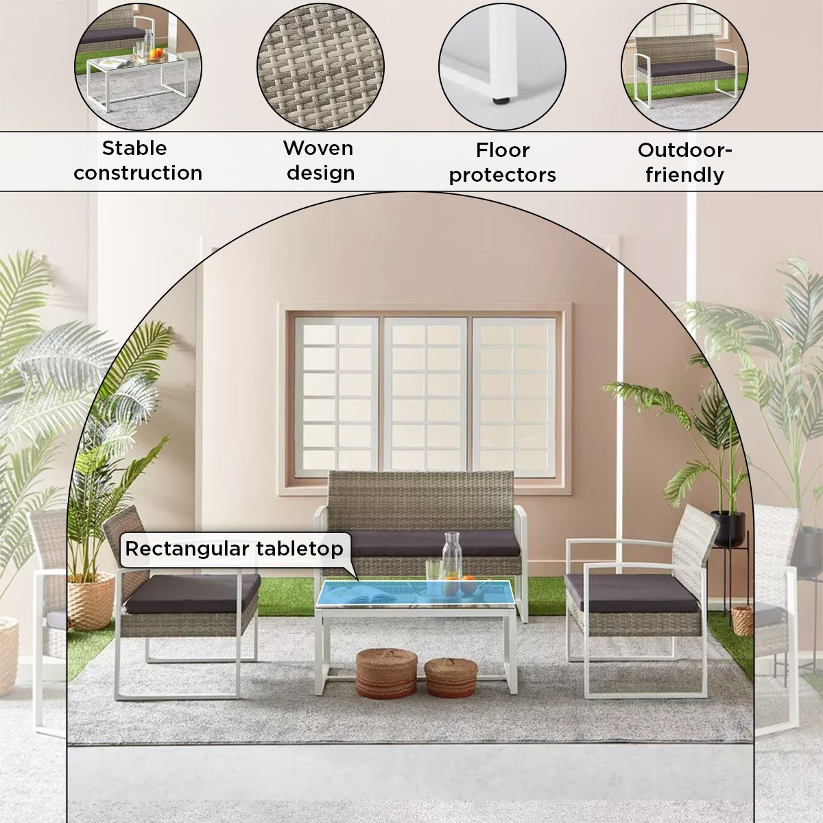 طقم طاولة قهوة 4 مقاعد للمساحات الخارجية مع وسائد من ميكونوس-hbxoutdoor-hbxoutdoorfurniture-sofasets-image-5