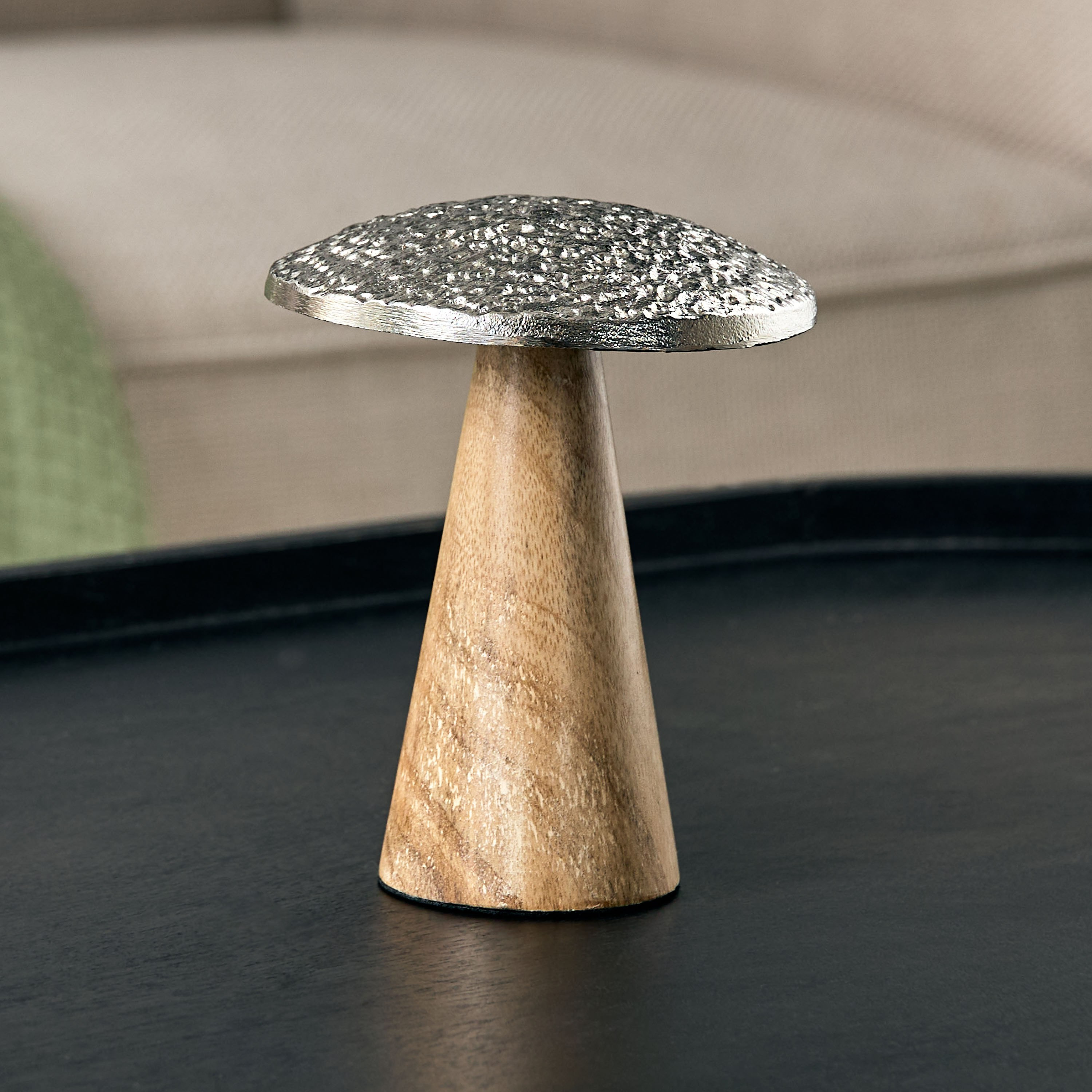 Flig Decorative Wooden Mushroom Accent with Aluminium Top - 11x11x13.5 cm-hbxhomeware-homedecor-figurinesandornaments-image-1