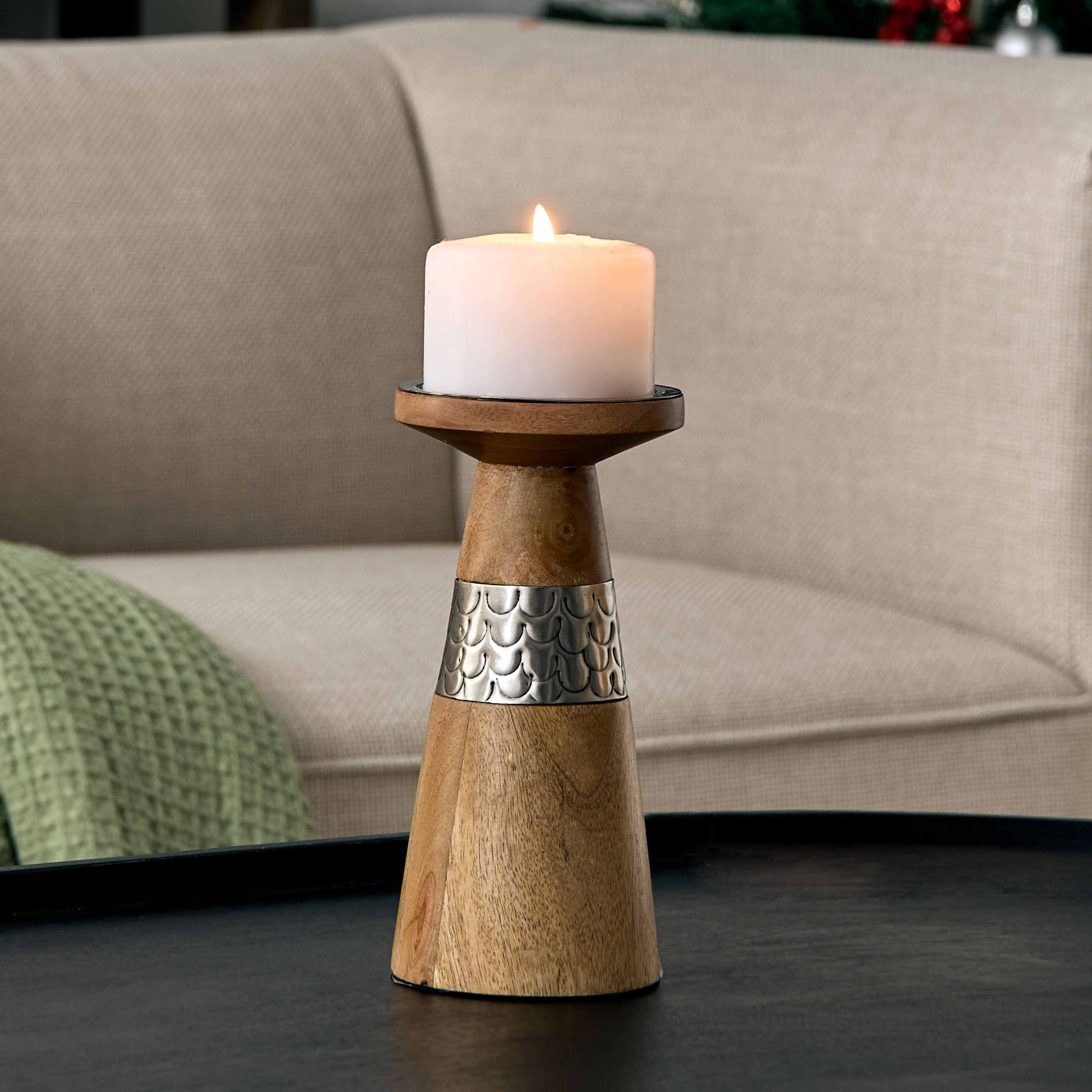 حامل شموع عمودي خشبي بتفاصيل حديد من فليج - 10x10x20.5 سم-hbxbedroom-homefragrance-candleholders-image-1