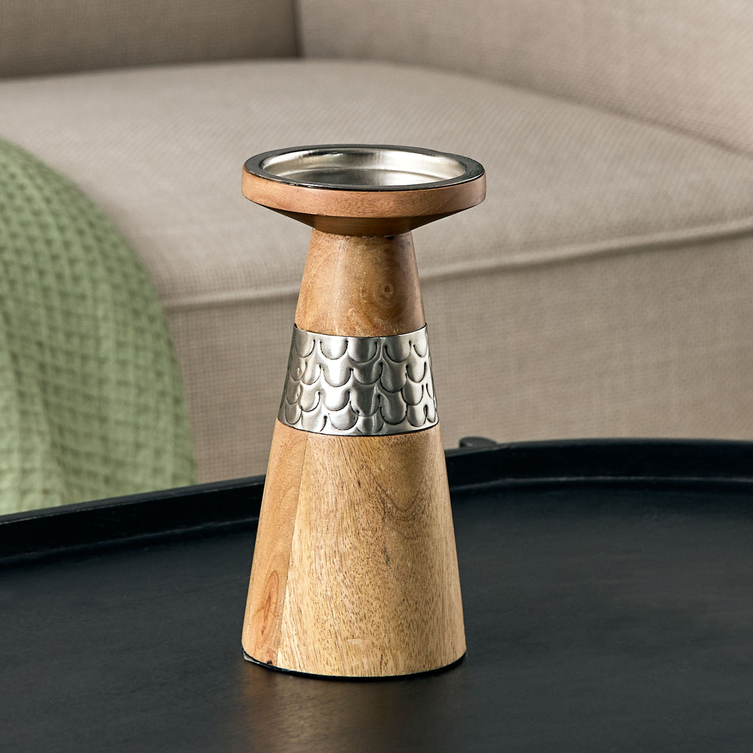 حامل شموع عمودي خشبي بتفاصيل حديد من فليج - 10x10x20.5 سم-hbxbedroom-homefragrance-candleholders-image-2