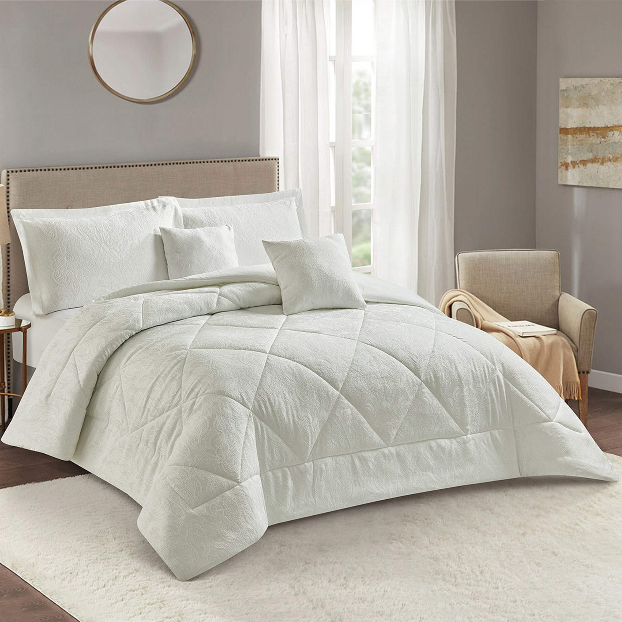 طقم مفروشات سرير كينج جاكار 6 قطع أرتشي من وايت بليس - 220x240 سم-hbxhomeware-hbxbedroom-image-1