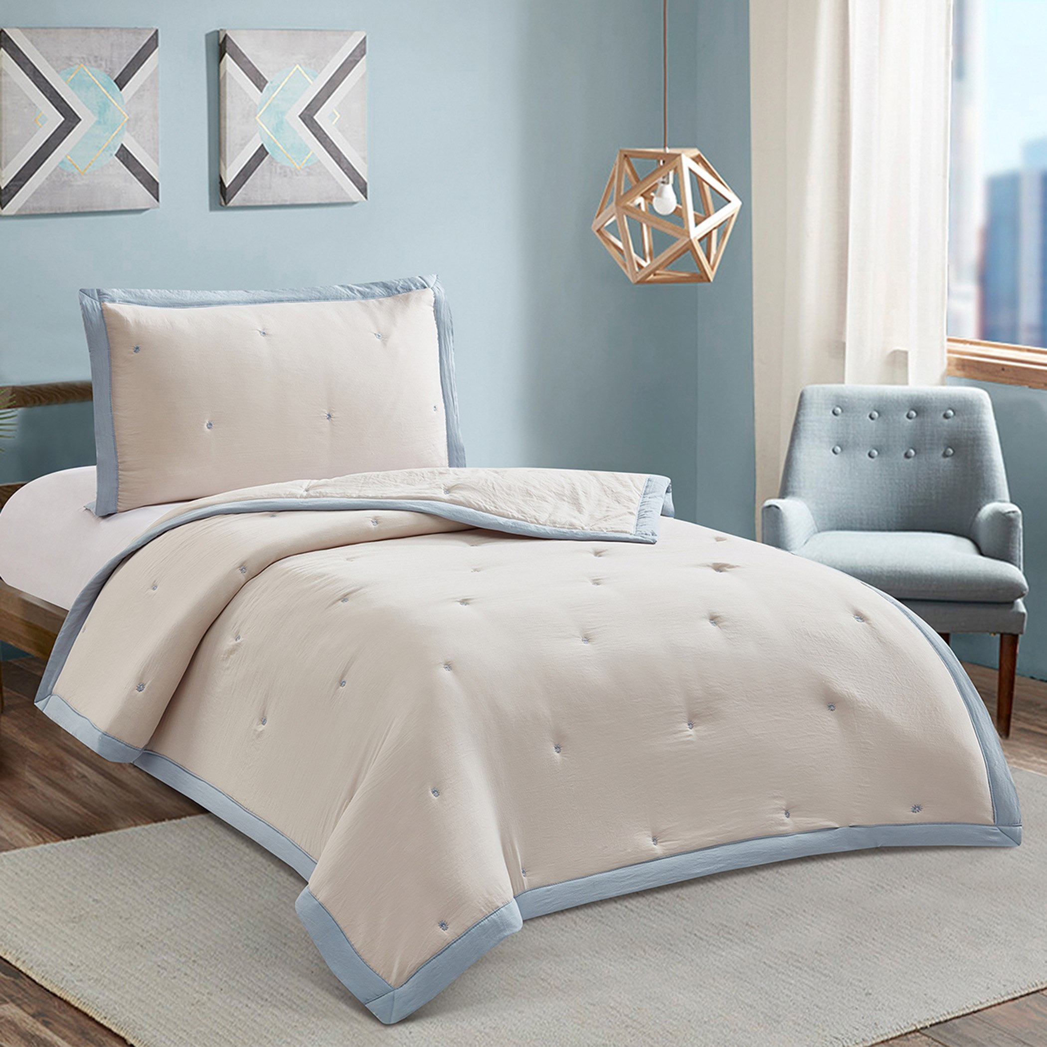 Tyler Floral 2-Piece Embroidered Flange Single Comforter Set - 135x220 cm-hbxhomeware-hbxbedroom-image-1