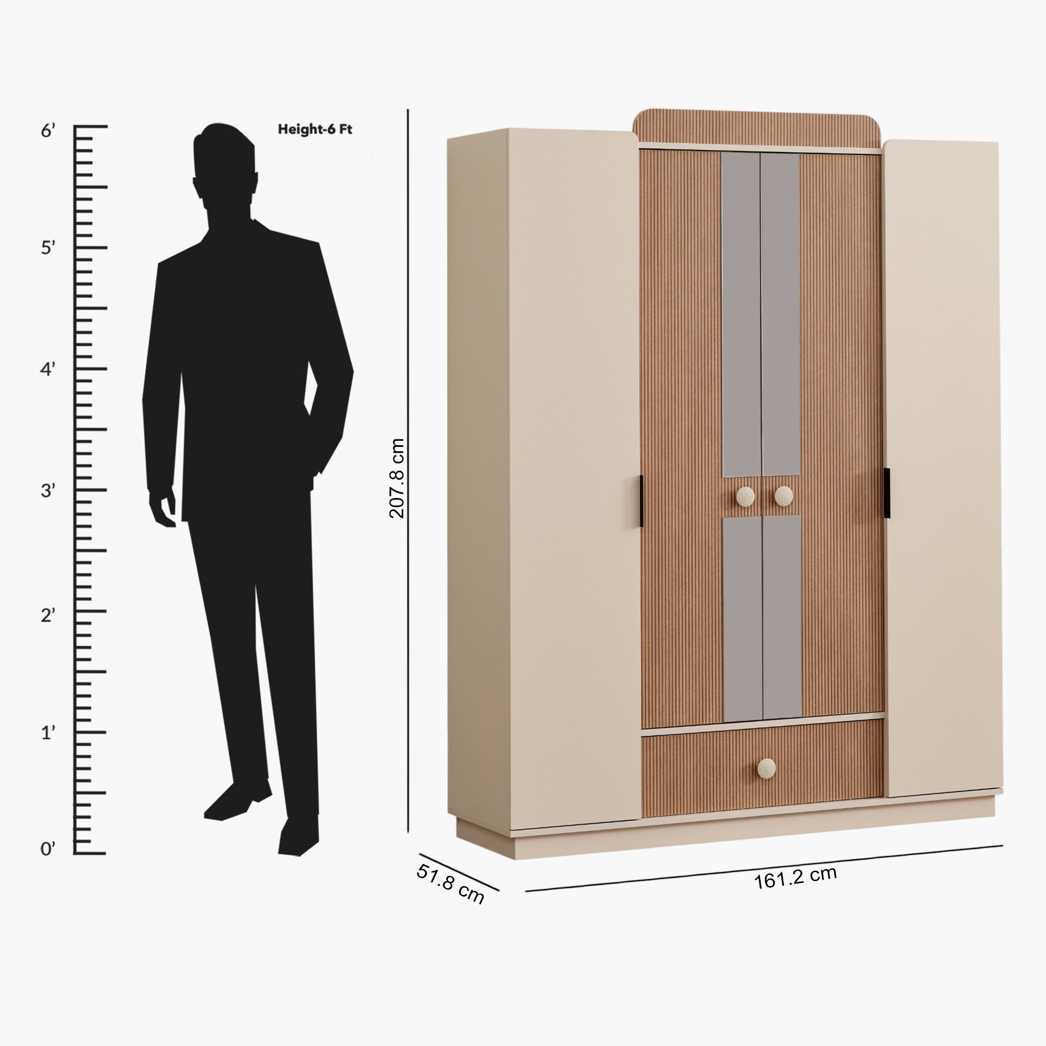 Kingslay 4-Door Wardrobe with 1 Drawer and 2 Mirrors-hbxfurniture-wardrobes-image-10
