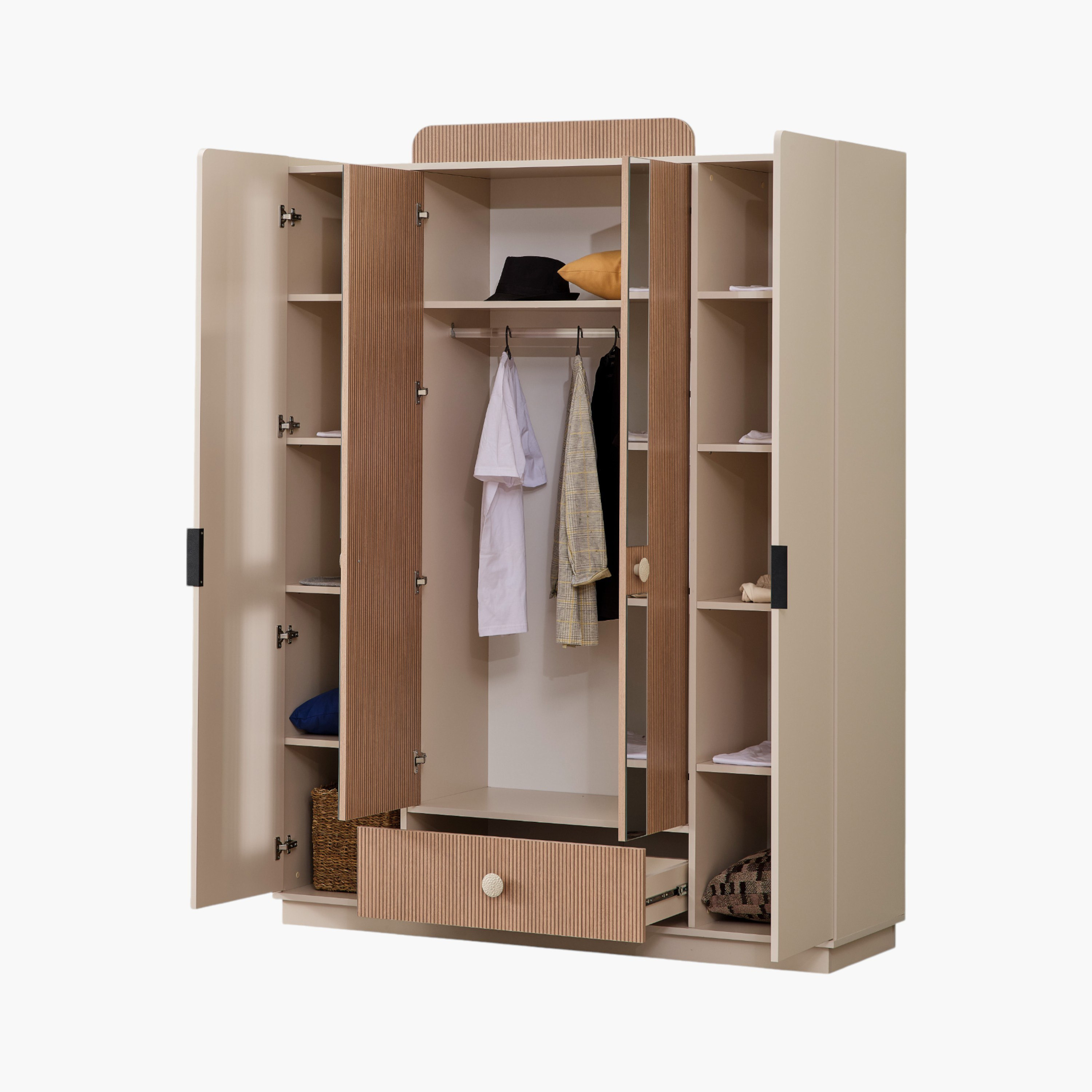 Kingslay 4-Door Wardrobe with 1 Drawer and 2 Mirrors-hbxfurniture-wardrobes-image-6