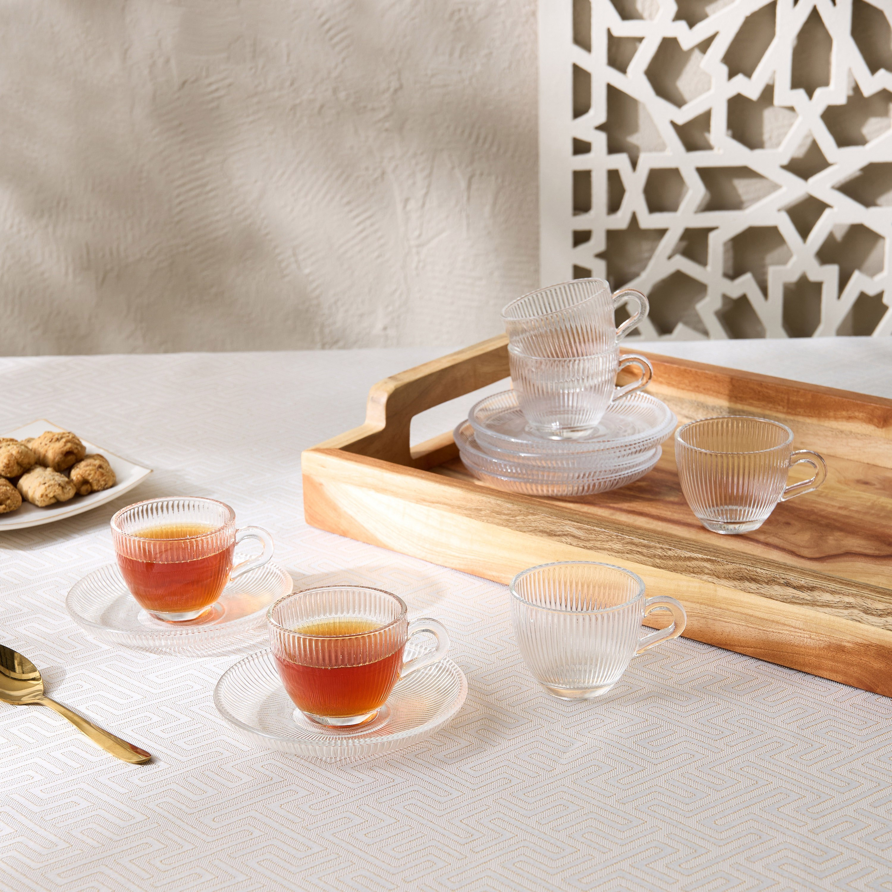 Ribbed Glass 12-Piece Espresso Cup and Saucer Set - 80 ml-hbxhomeware-diningandtabletop-coffeeandteasets-image-1