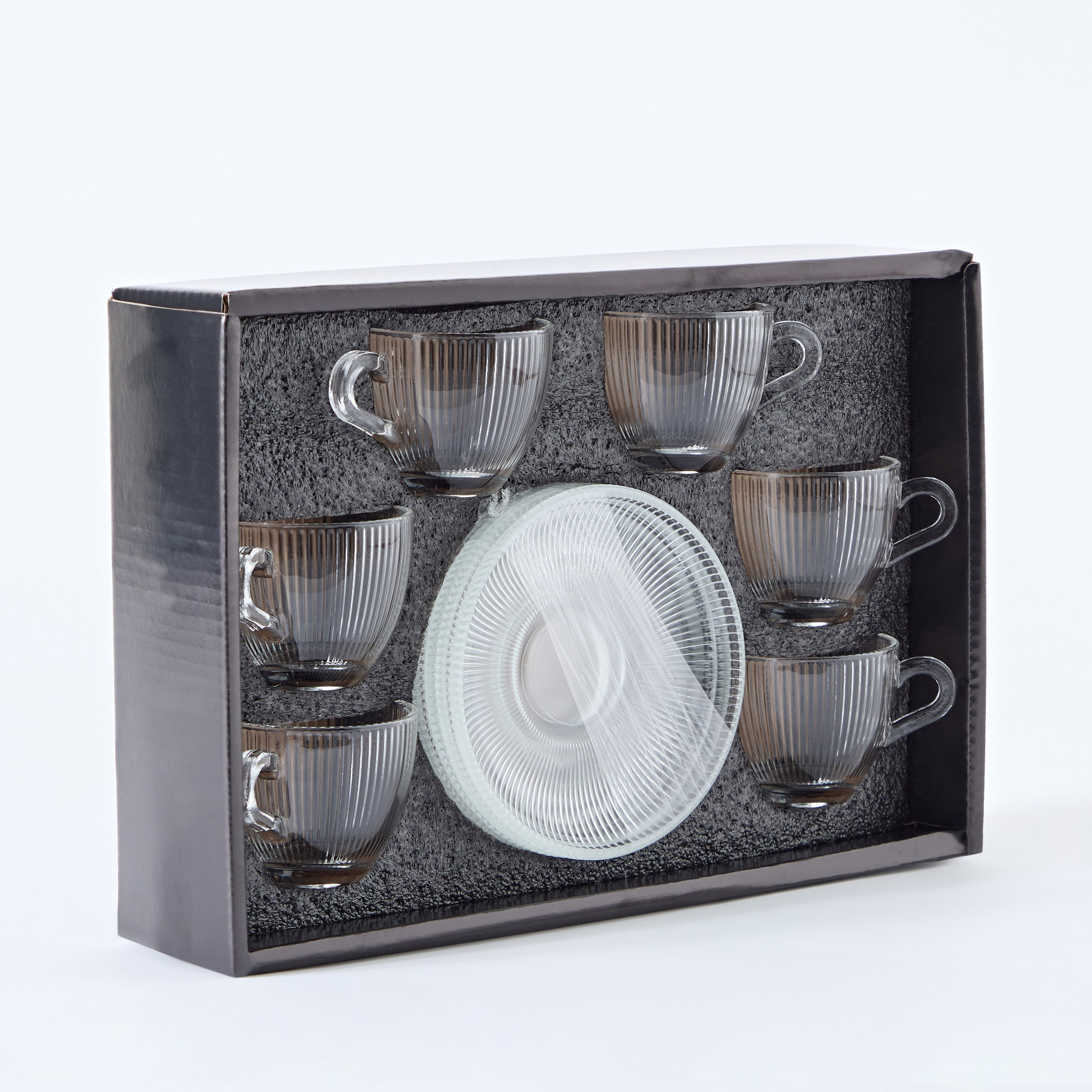 Ribbed Glass 12-Piece Espresso Cup and Saucer Set - 80 ml-hbxhomeware-diningandtabletop-coffeeandteasets-image-5