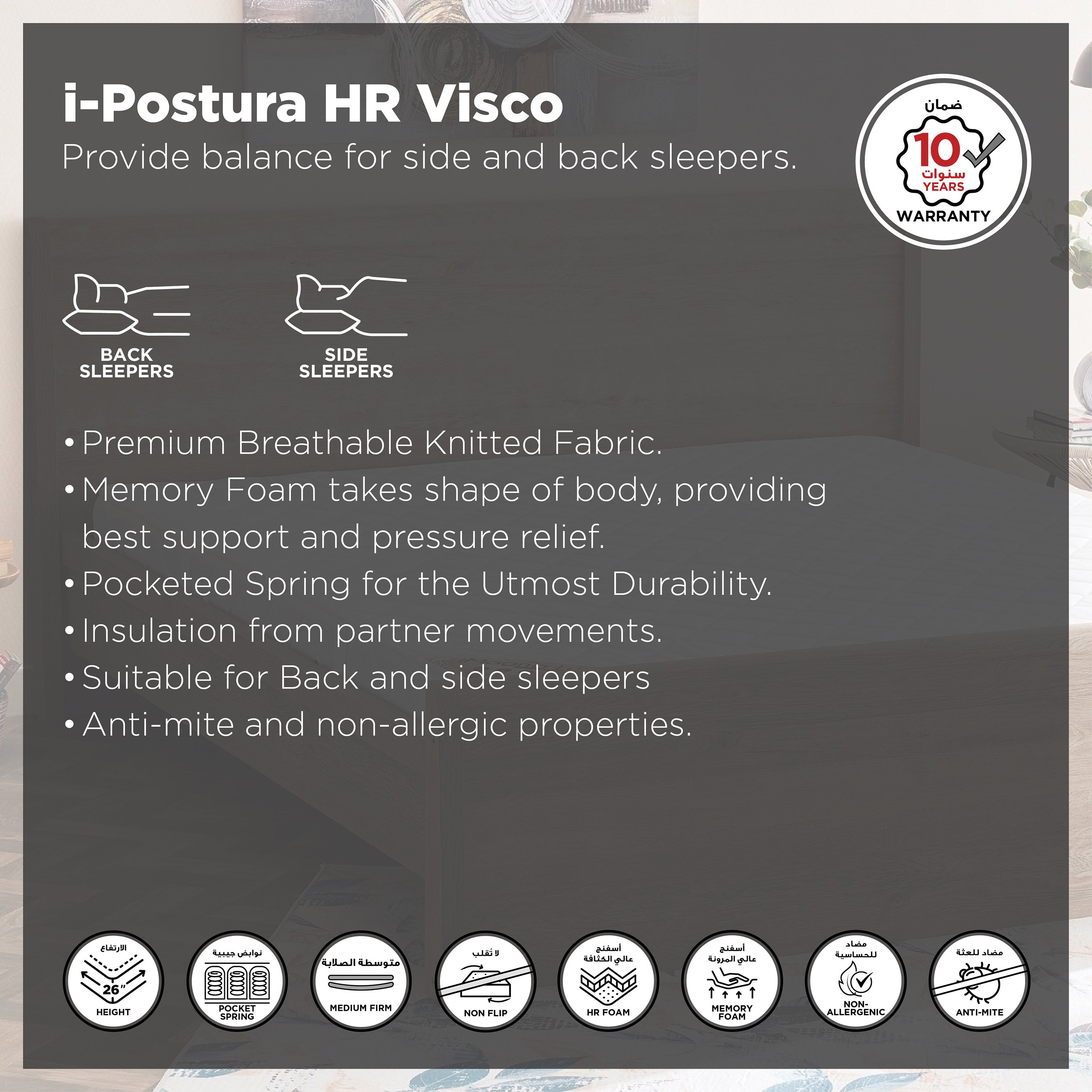 SleepLuxe iPostura High Resilience Visco Memory Foam Medium Firm Pocket Spring Mattress - 90x200x26 cm-hbxfurniture-bedroom-mattresses-single-image-3