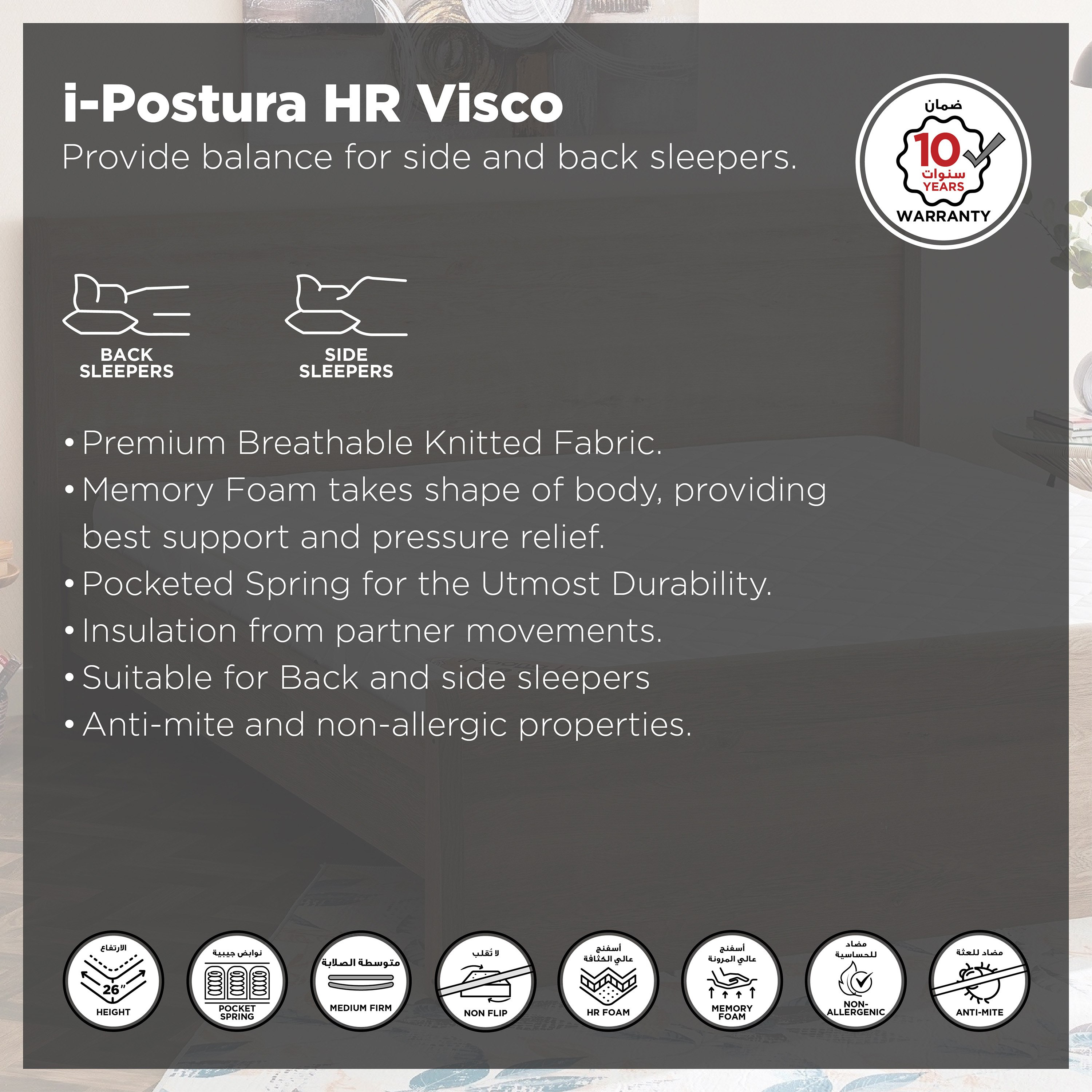 SleepLuxe iPostura High Resilience Visco Memory Foam Medium Firm Pocket Spring Mattress-140x200x26cm-hbxbedroom-mattresses-queen-image-3