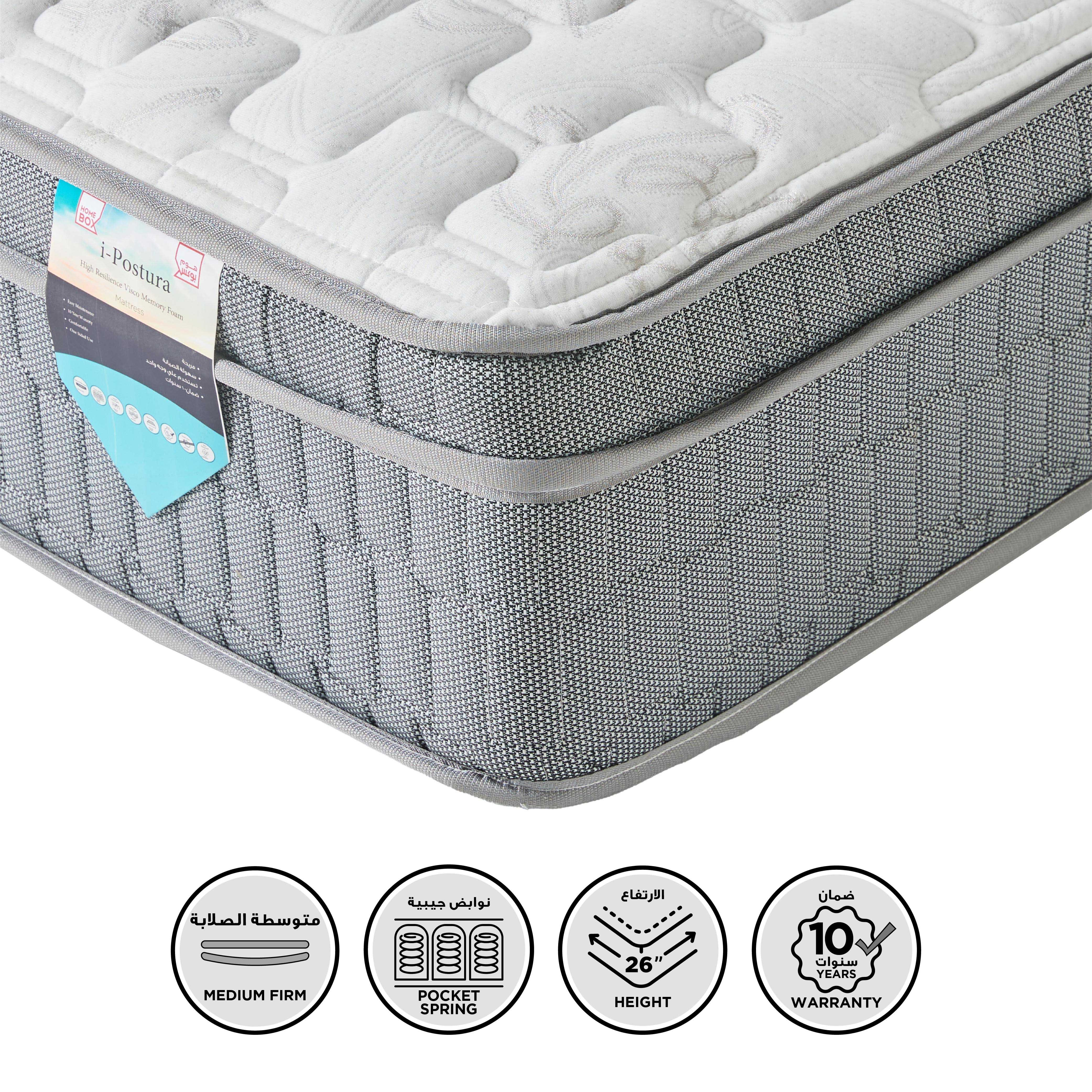 SleepLuxe iPostura High Resilience Visco Memory Foam Medium Firm Pocket Spring Mattress-180x210x26cm-hbxfurniture-mattresses-king-image-1