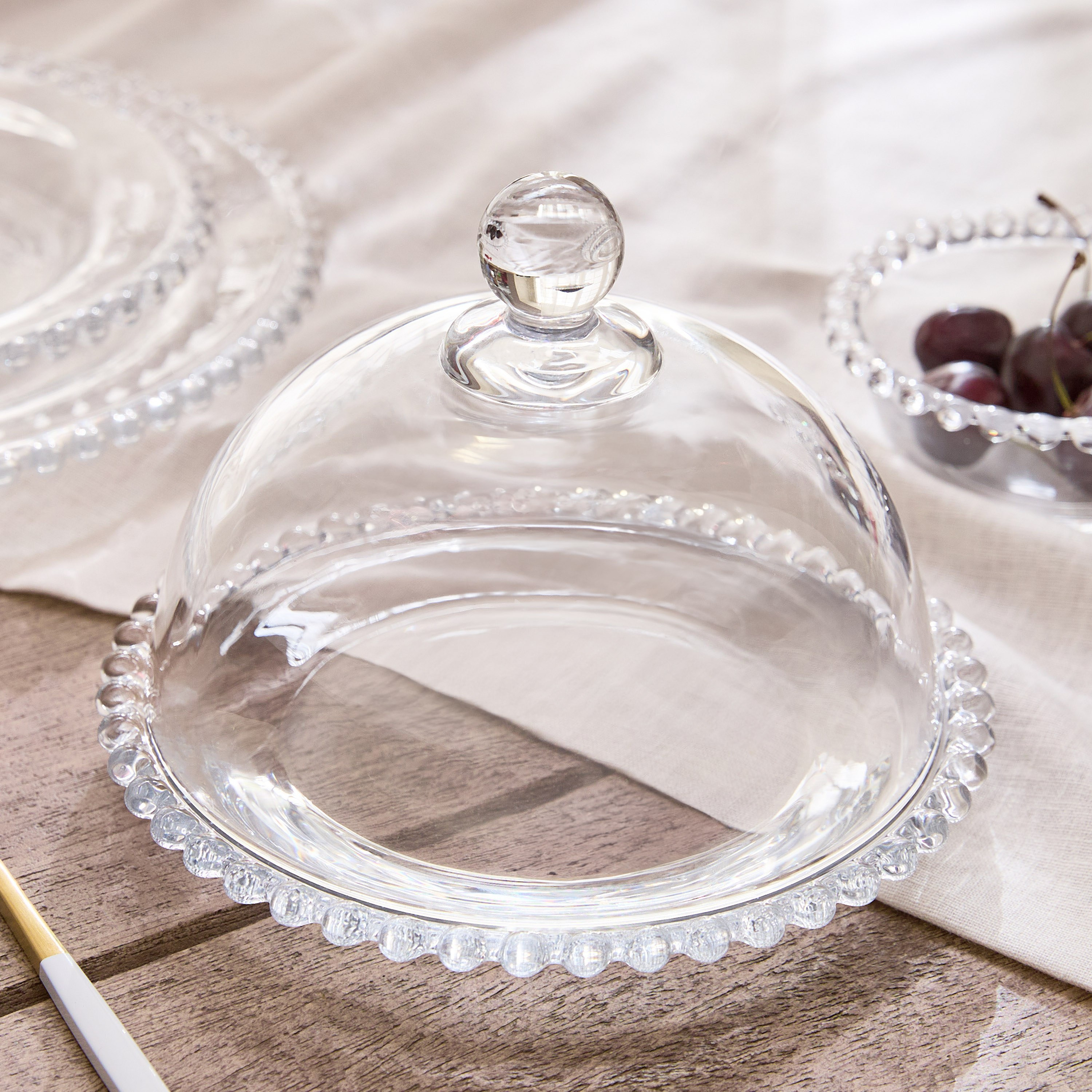 Merriam Beaded Cake Stand with Dome - 19 cm-hbxdecorandfurnishings-tabletop-serveware-image-1