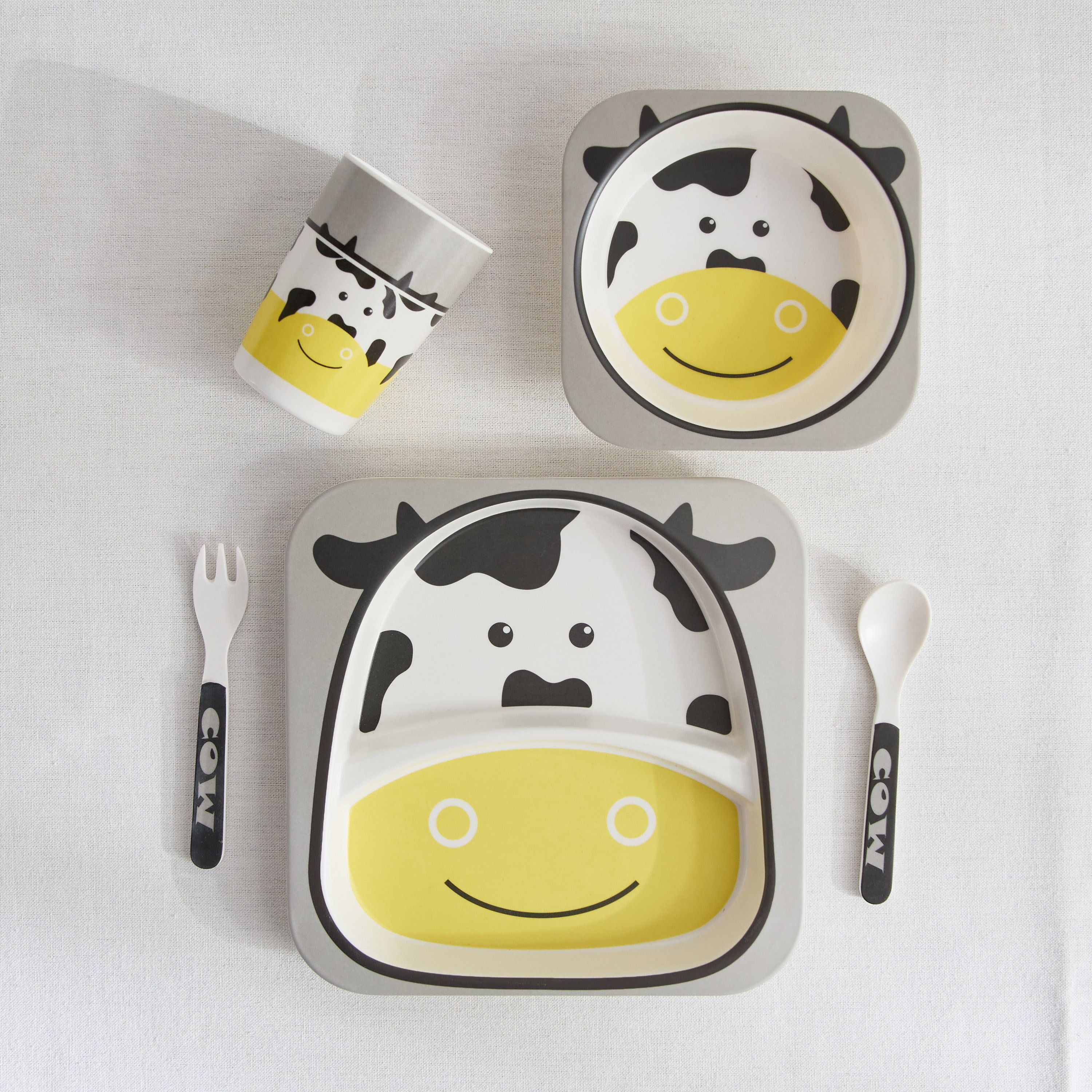 طقم سفرة من الخيزران مكون من 5 قطع على شكل بقرة-hbxhomeware-hbxkidsandyouth-image-1