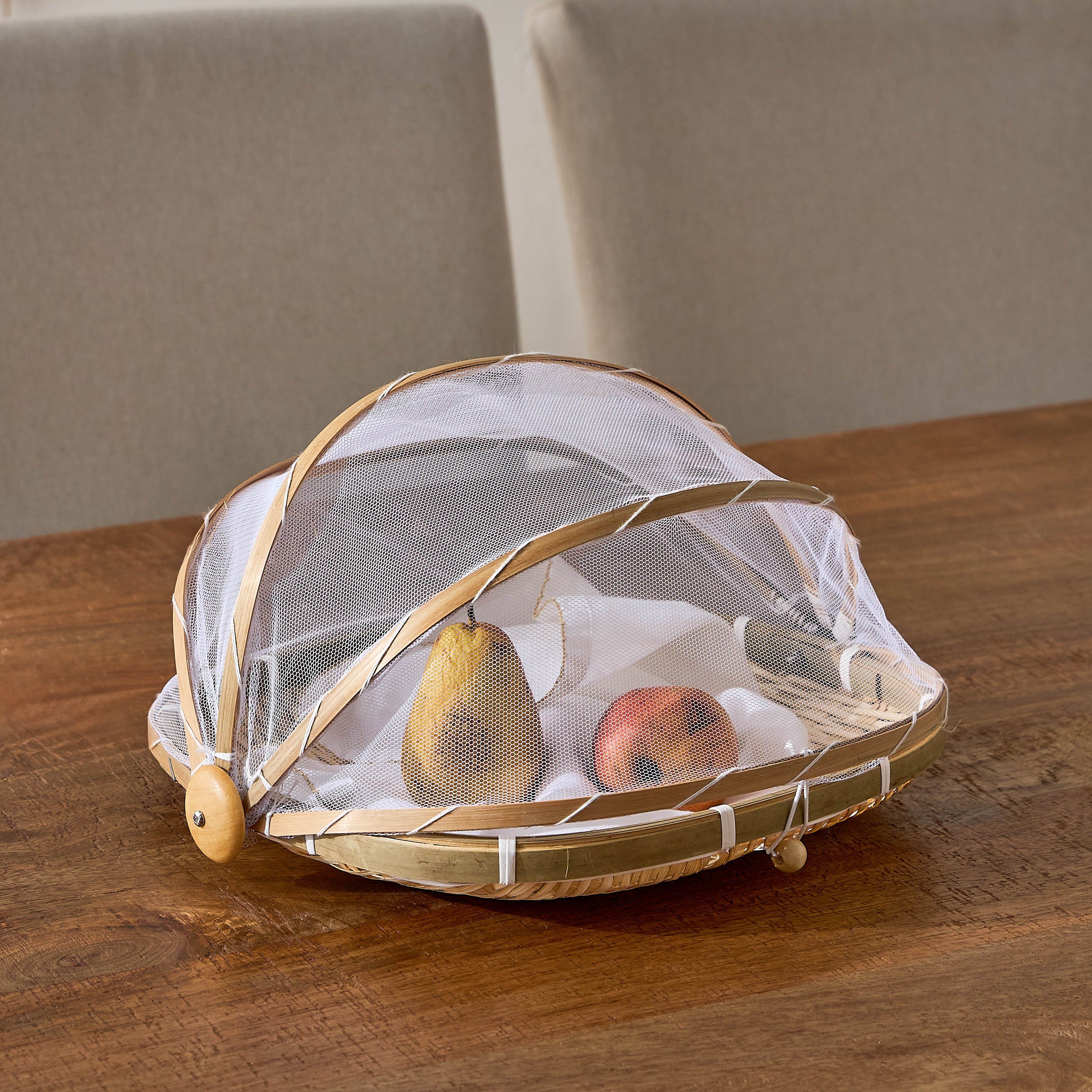 Belmonte Natural Bamboo Basket with Fly Cover - 28x28x19 cm-hbxkitchen-kitchenware-kitchenaccessories-image-1