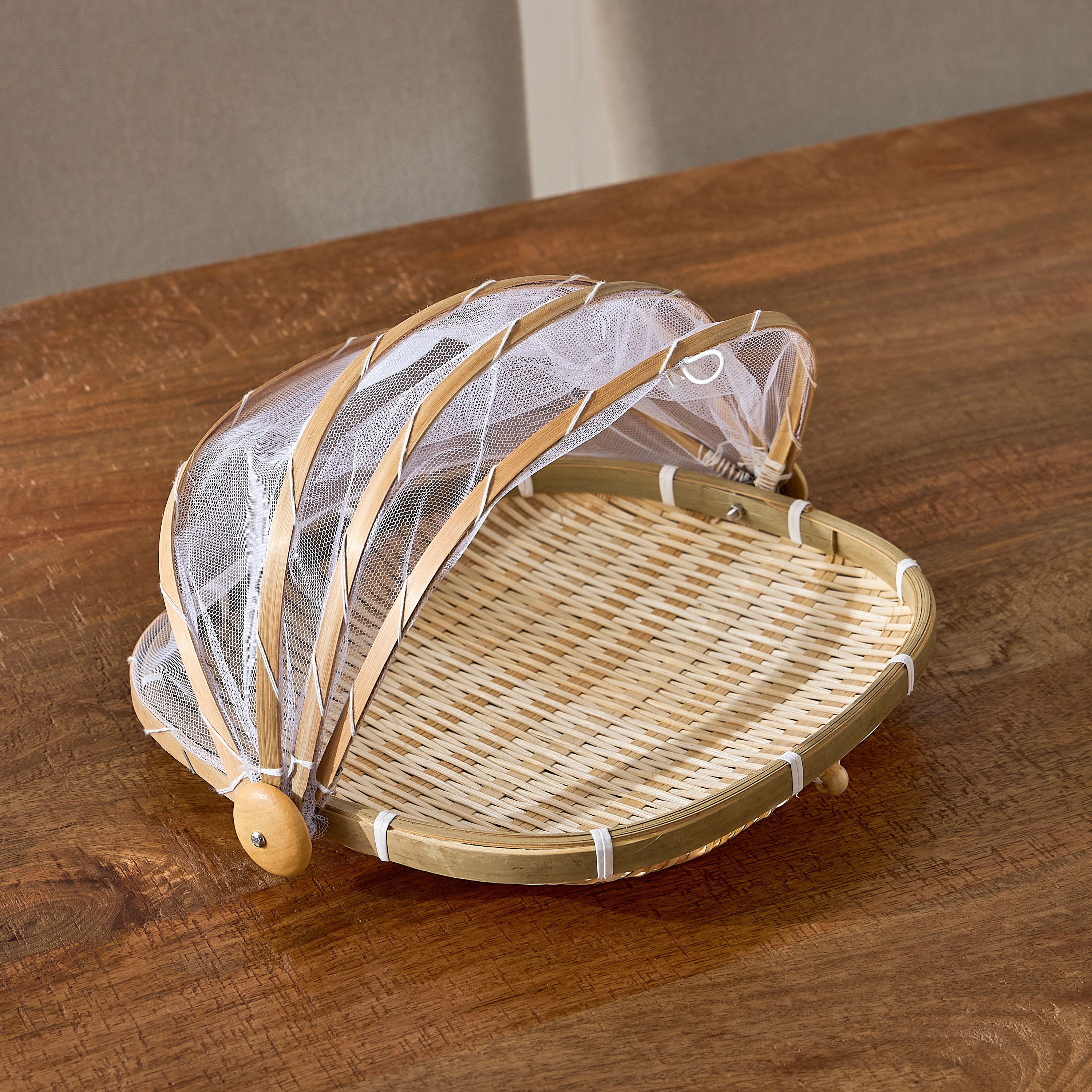 Belmonte Natural Bamboo Basket with Fly Cover - 28x28x19 cm-hbxkitchen-kitchenware-kitchenaccessories-image-2
