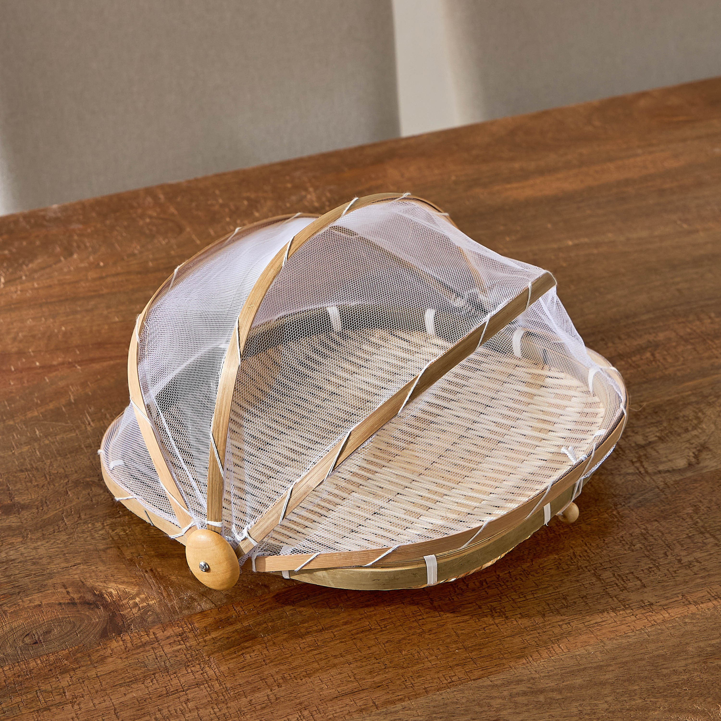 Belmonte Natural Bamboo Basket with Fly Cover - 28x28x19 cm-hbxkitchen-kitchenware-kitchenaccessories-image-3