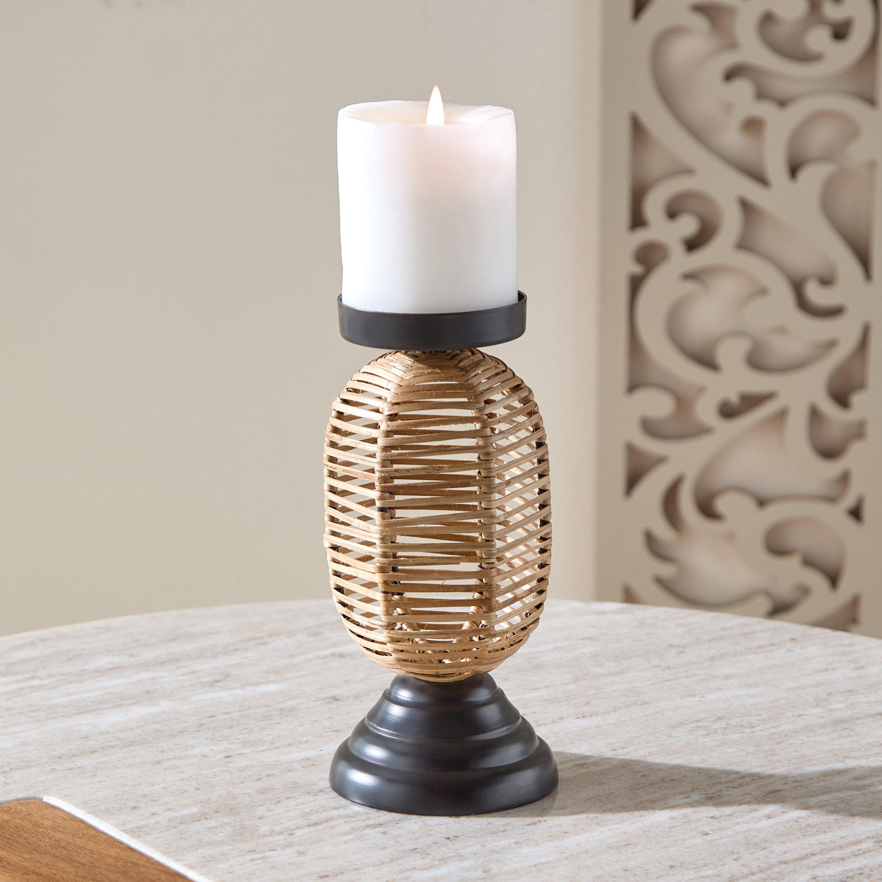 Drane Metal Pillar Candleholder - 8x8x18 cm-hbxlivingroom-decorandaccessories-candleholders-image-1