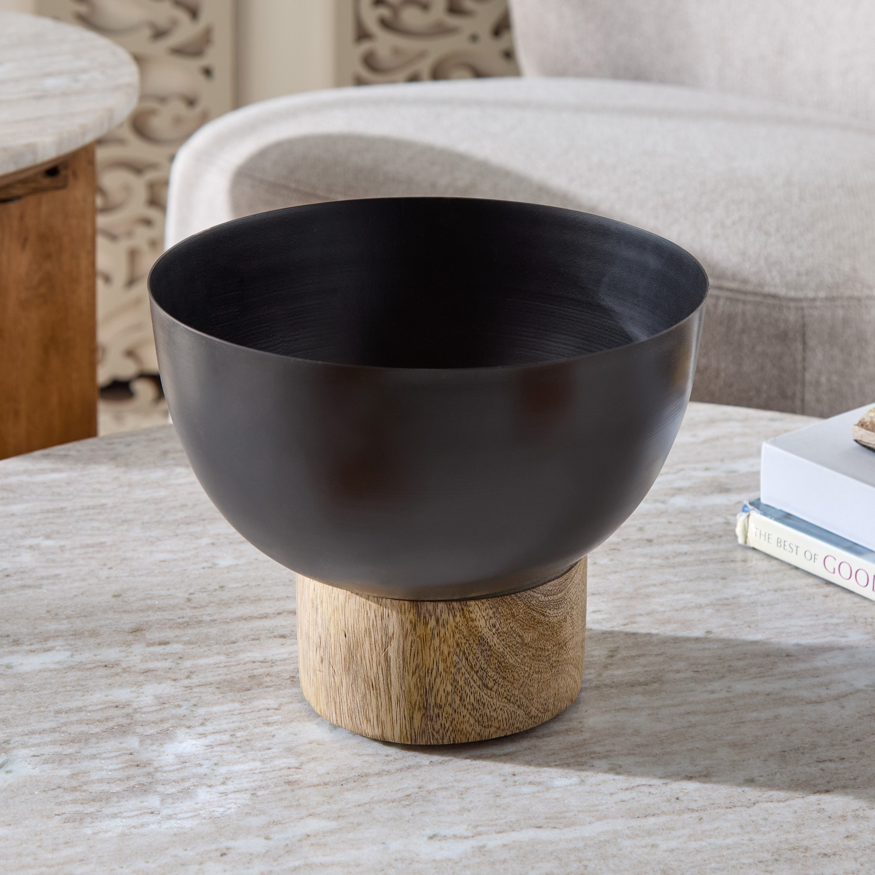 Drane Metal Decorative Bowl with Wooden Base-hbxdecorandfurnishings-homeaccessories-bowls-image-1