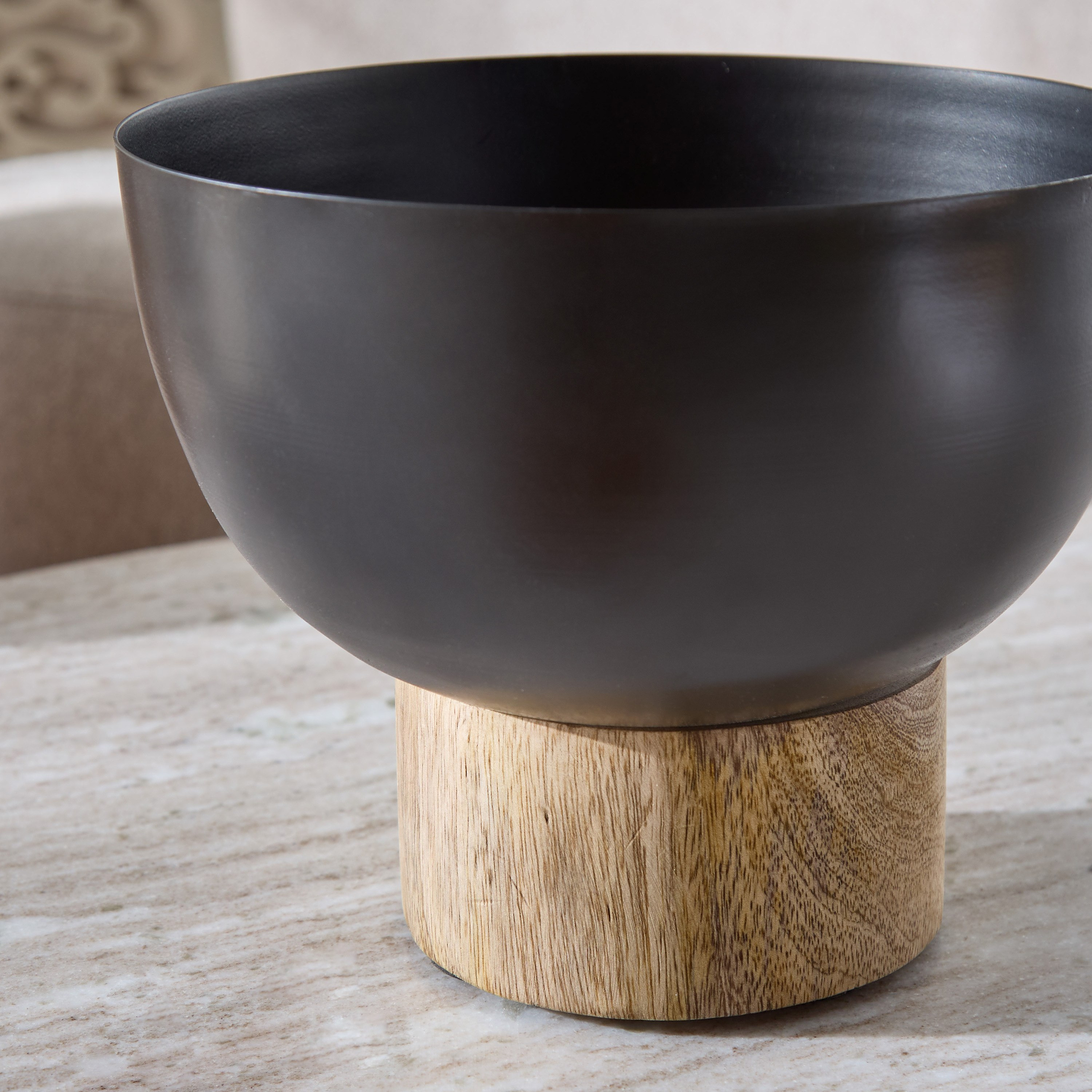 Drane Metal Decorative Bowl with Wooden Base-hbxdecorandfurnishings-homeaccessories-bowls-image-3