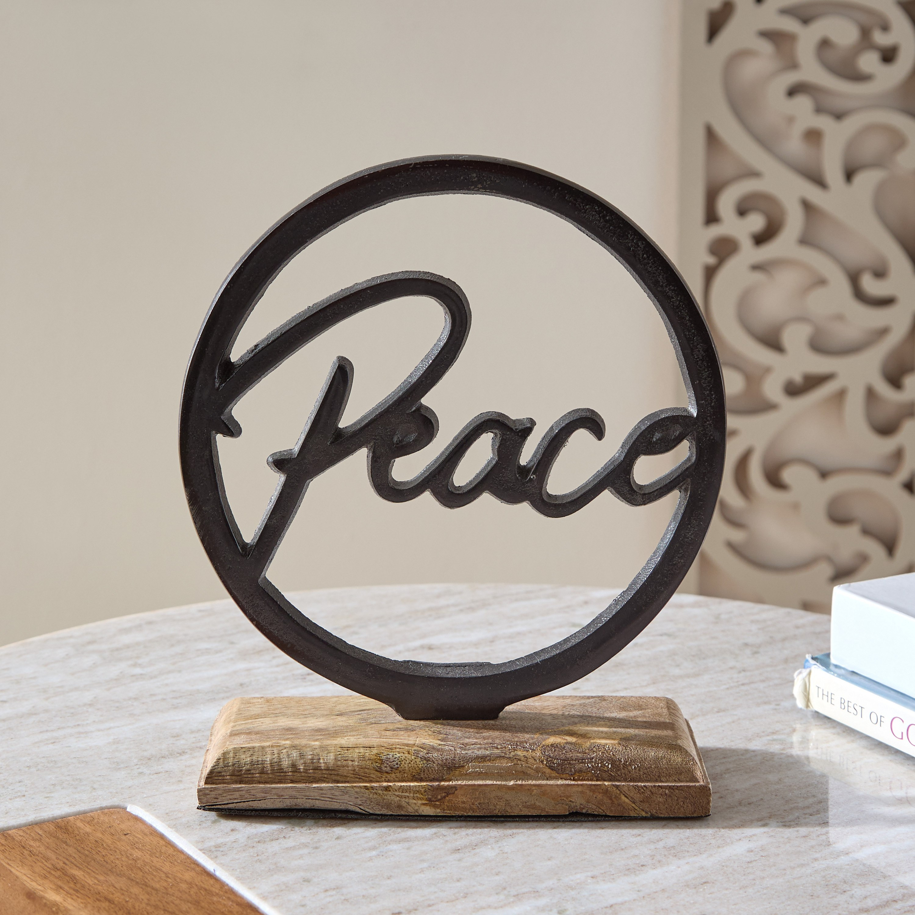 قطعة ديكور ألومنيوم مع قاعدة خشبية من درين - 22×6×20 سم-hbxhomeware-homedecor-figurinesandornaments-image-1