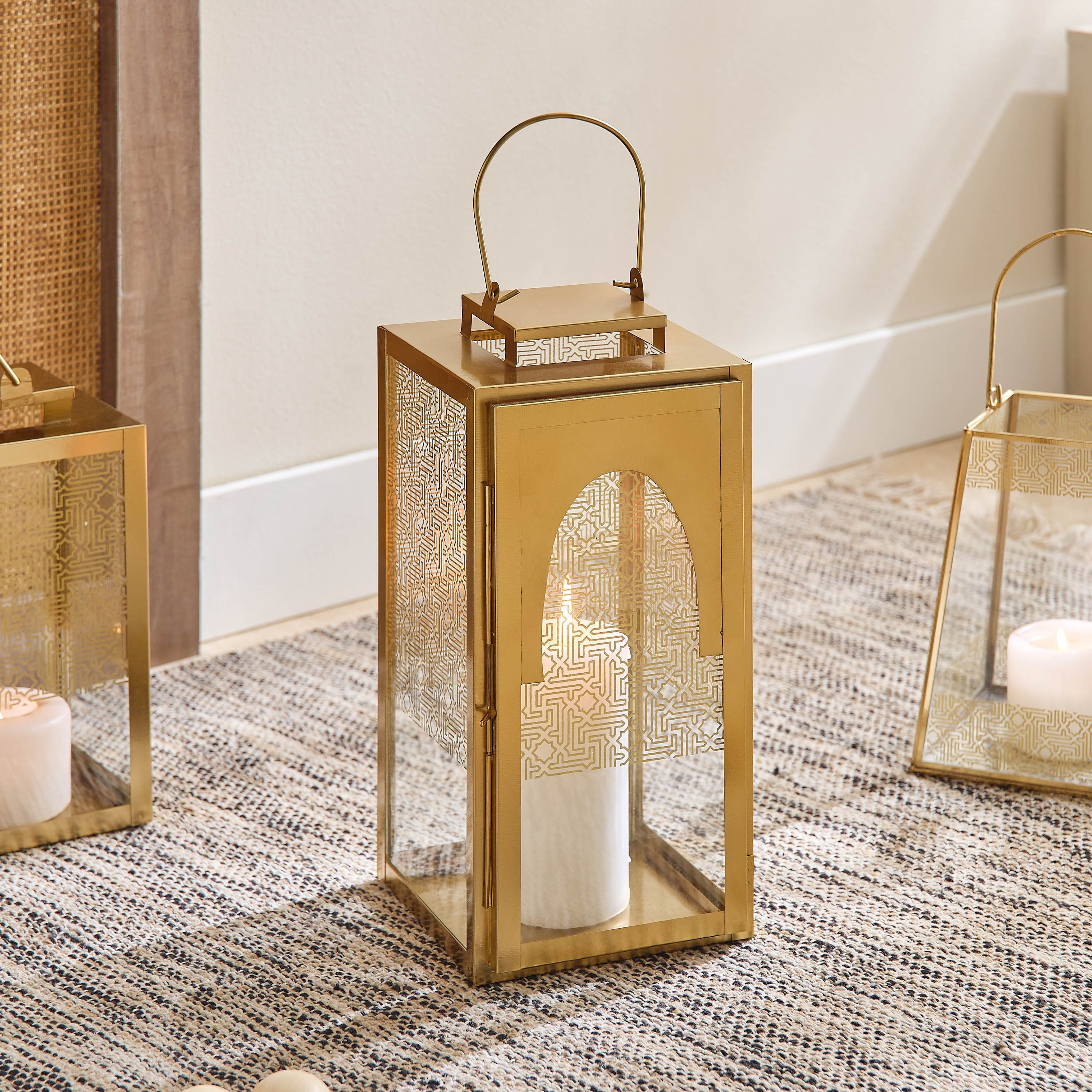 Skyline Mirage Metal Lantern with Glass - 15x15x33 cm-hbxdecorandfurnishings-homeaccessories-lanterns-image-1
