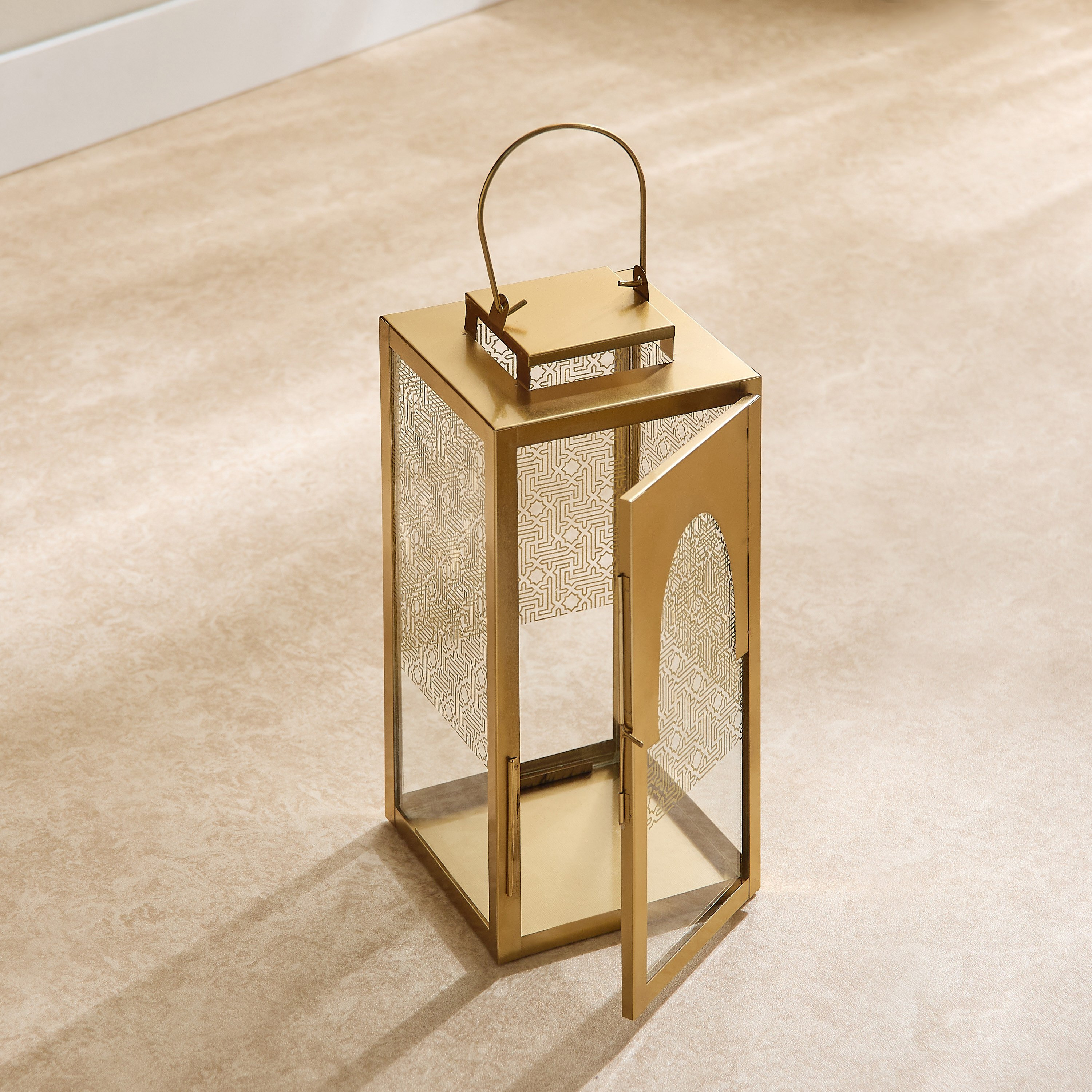 Skyline Mirage Metal Lantern with Glass - 15x15x33 cm-hbxdecorandfurnishings-homeaccessories-lanterns-image-2