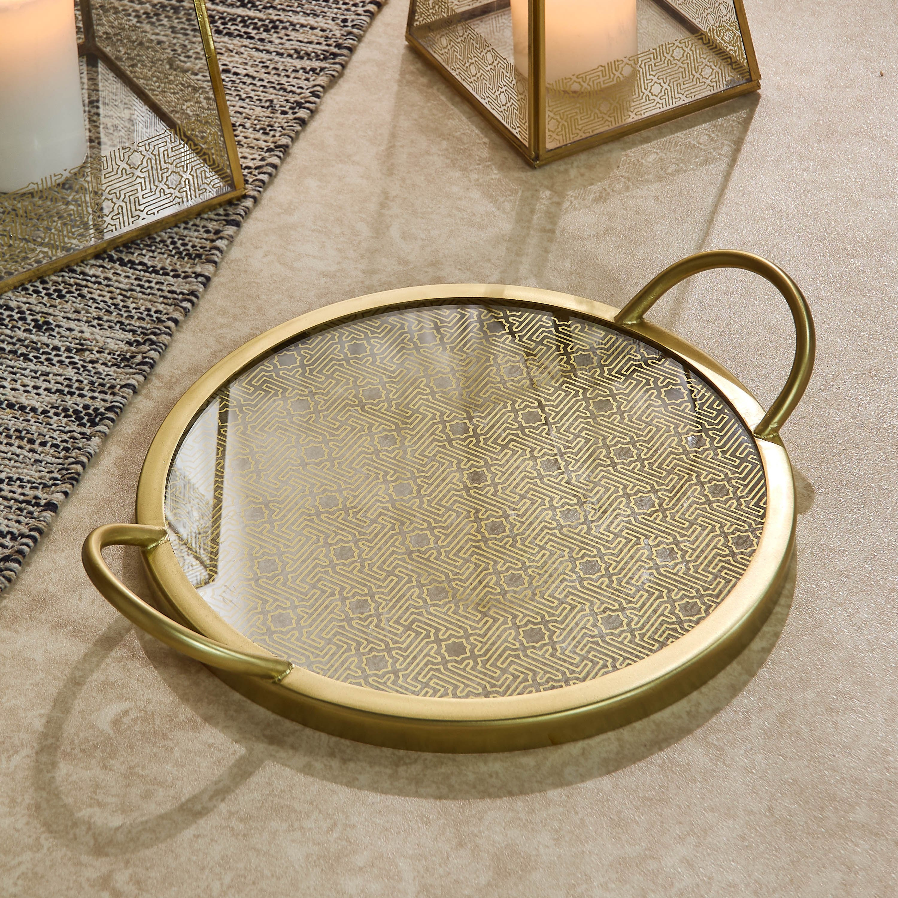 Skyline Mirage Metal Tray with Glass Base - 37x30x7 cm-hbxhomeware-hbxdecorandfurnishings-image-2