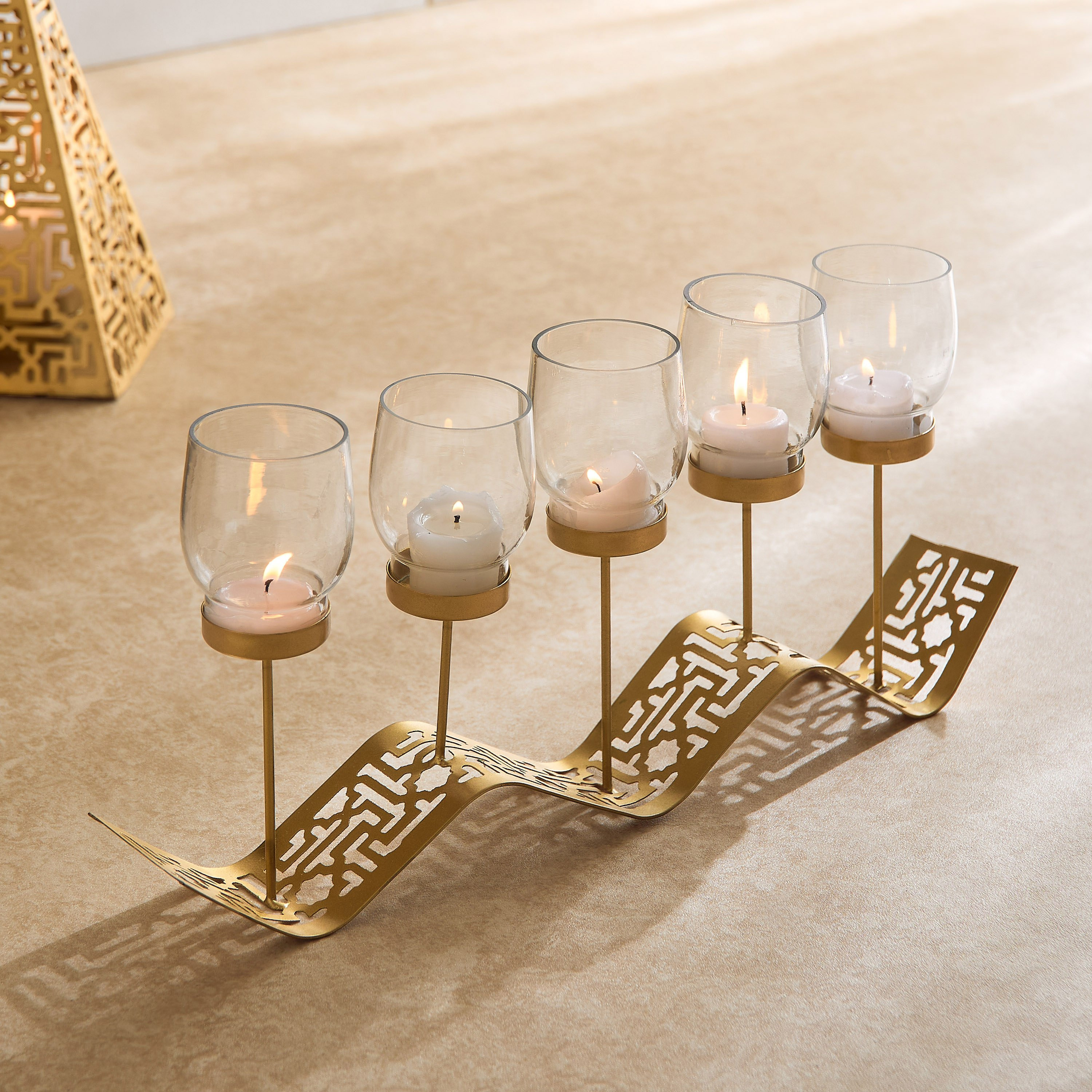 Skyline Mirage Wave Metal Candleholder - 37x07x12 cm-hbxlivingroom-decorandaccessories-candleholders-image-1