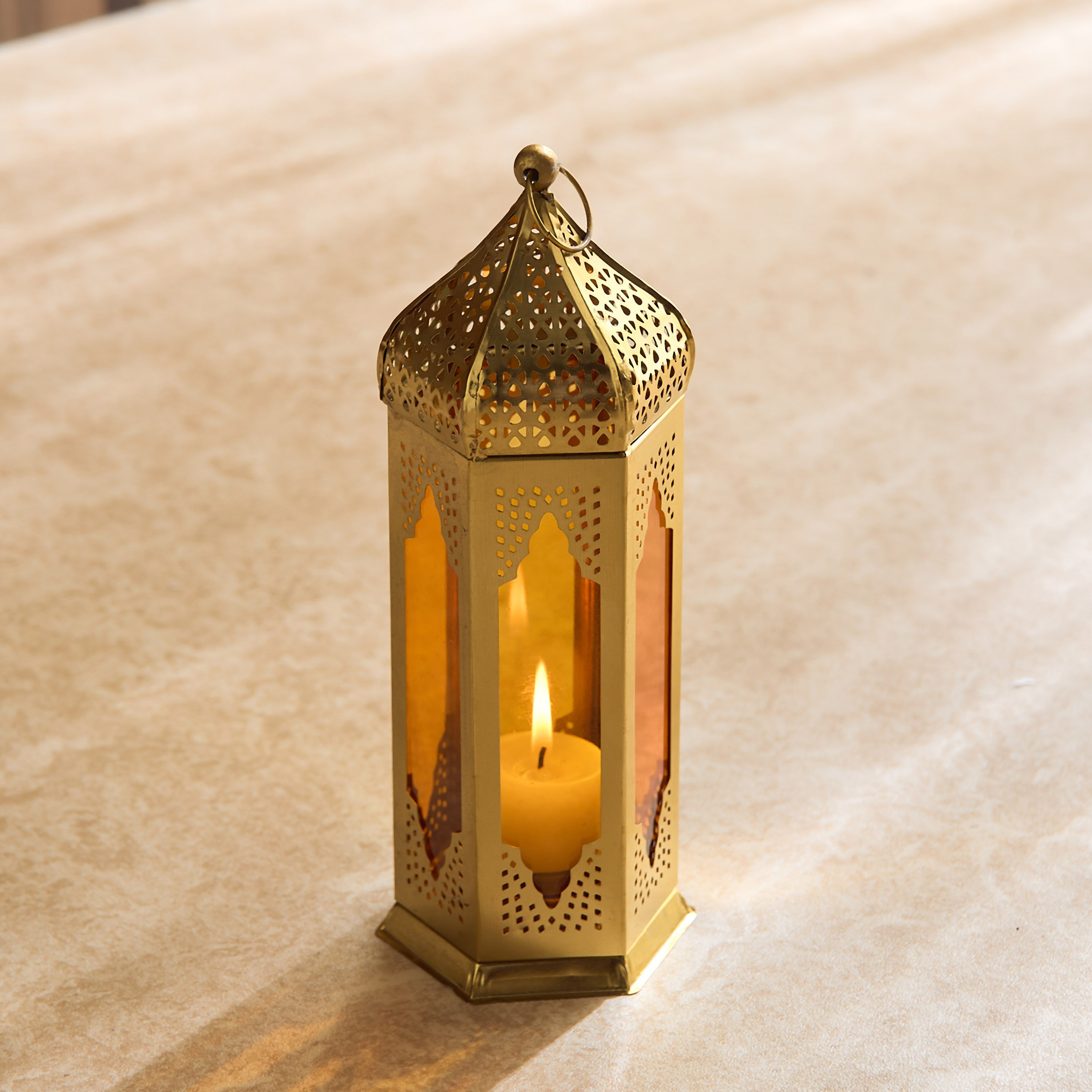 Skyline Mirage Metal Cutwork Lantern with Glass - 8x8x23 cm-hbxdecorandfurnishings-homeaccessories-lanterns-image-1