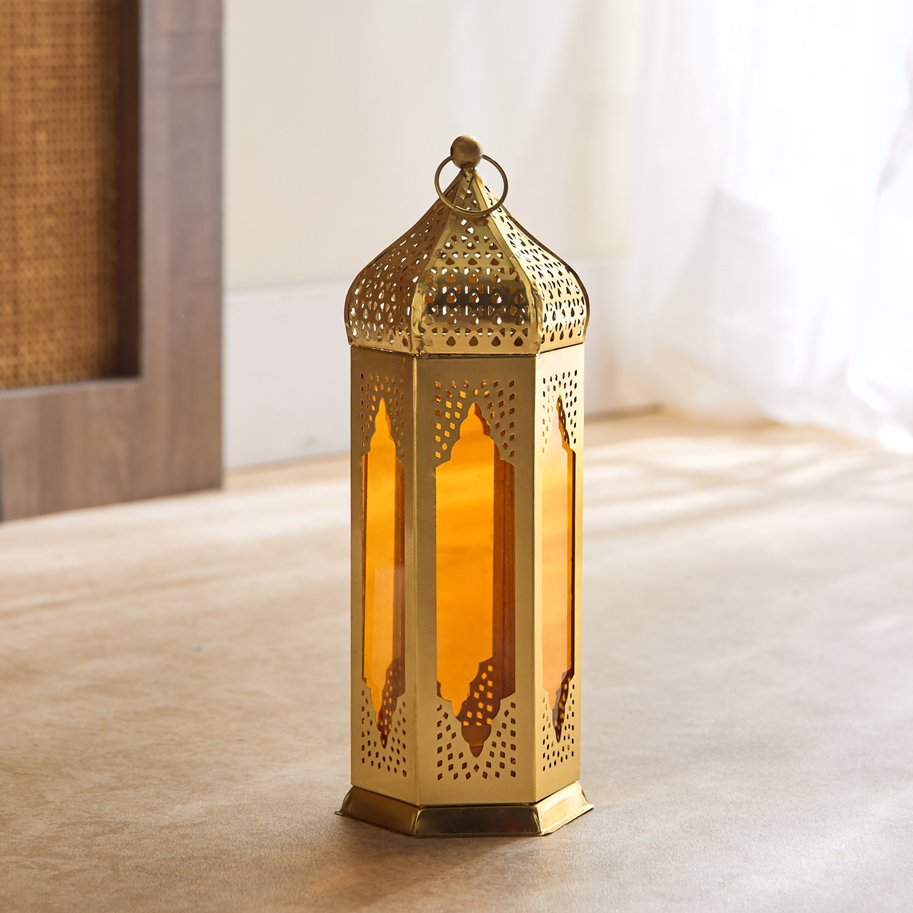 Skyline Mirage Metal Cutwork Lantern with Glass - 8x8x23 cm-hbxdecorandfurnishings-homeaccessories-lanterns-image-2