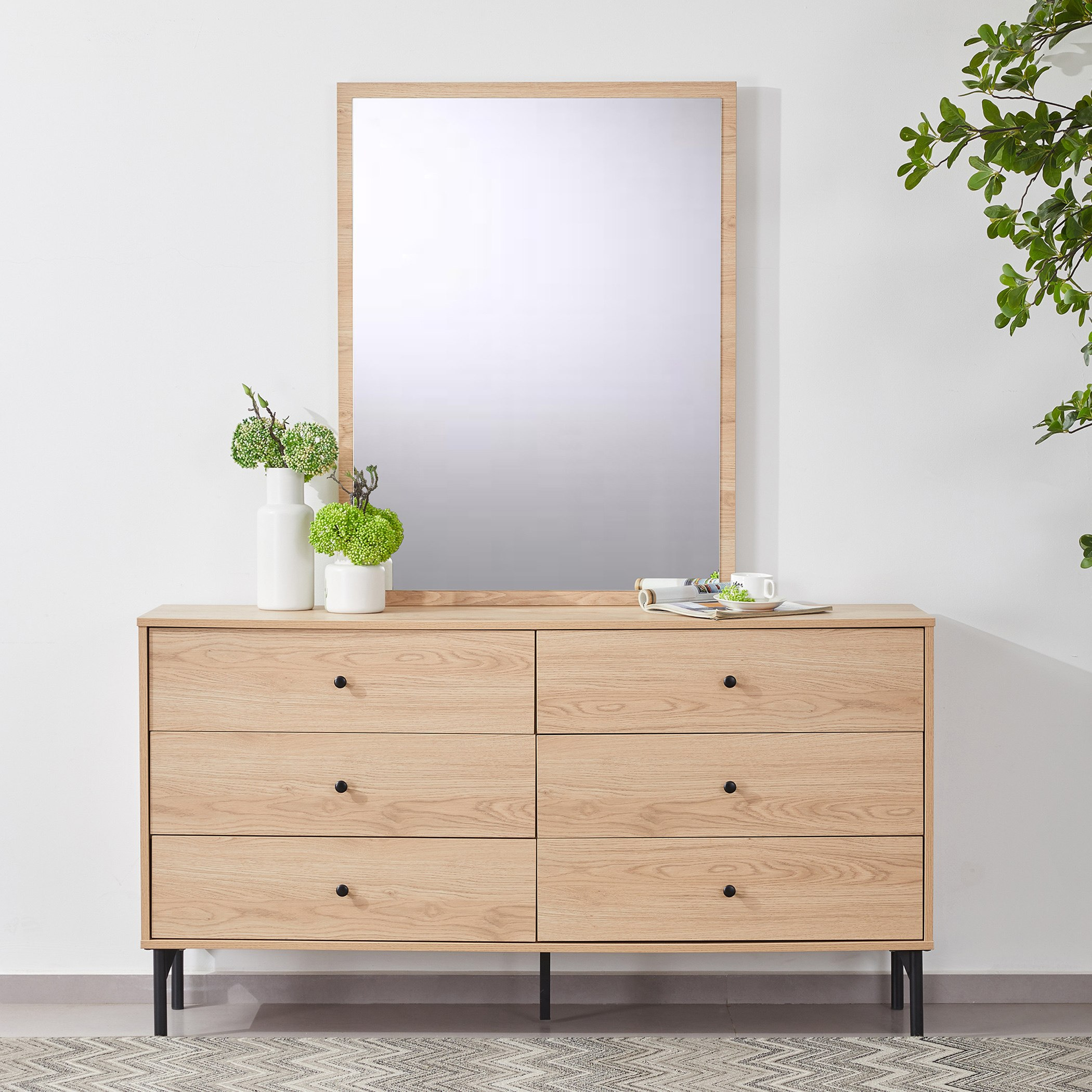 مرآة لطاولة تزيين ماستر 6 أدراج من تشارلستون-hbxfurniture-bedroom-dressersandmirrors-image-1