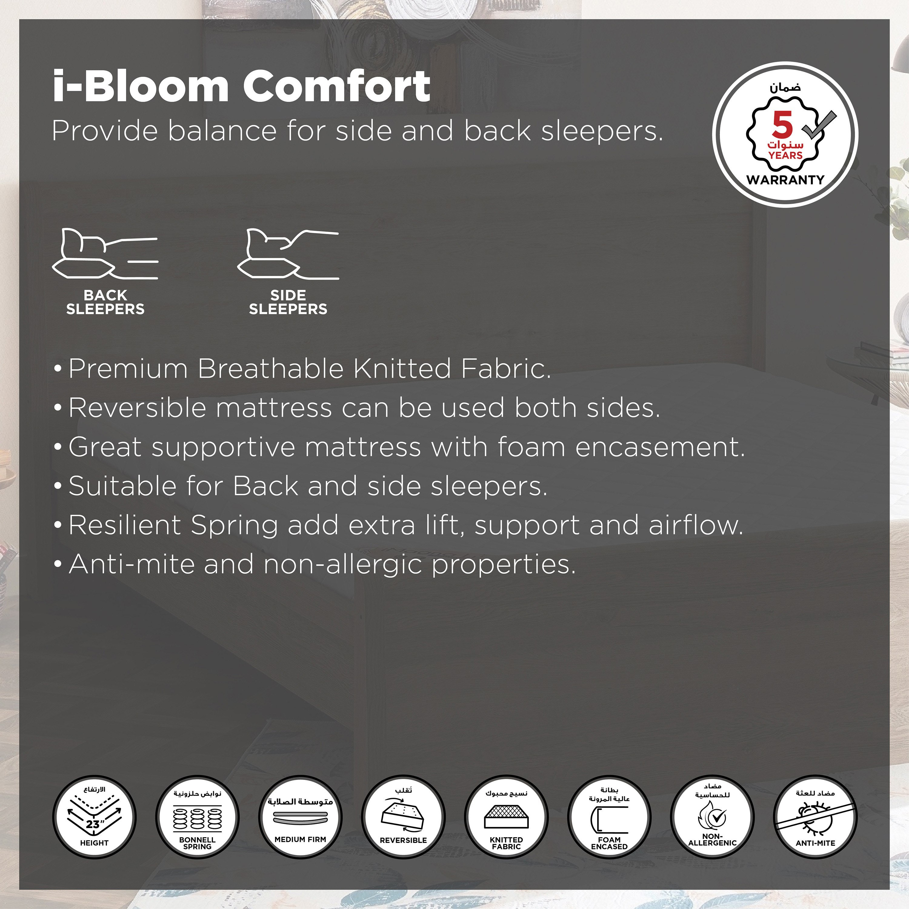 مرتبة فردية بنوابض حلزونية متوسطة الصلابة من سليب نيست آي بلوم كومفورت - 90x190x23 سم-hbxfurniture-bedroom-mattresses-single-image-4