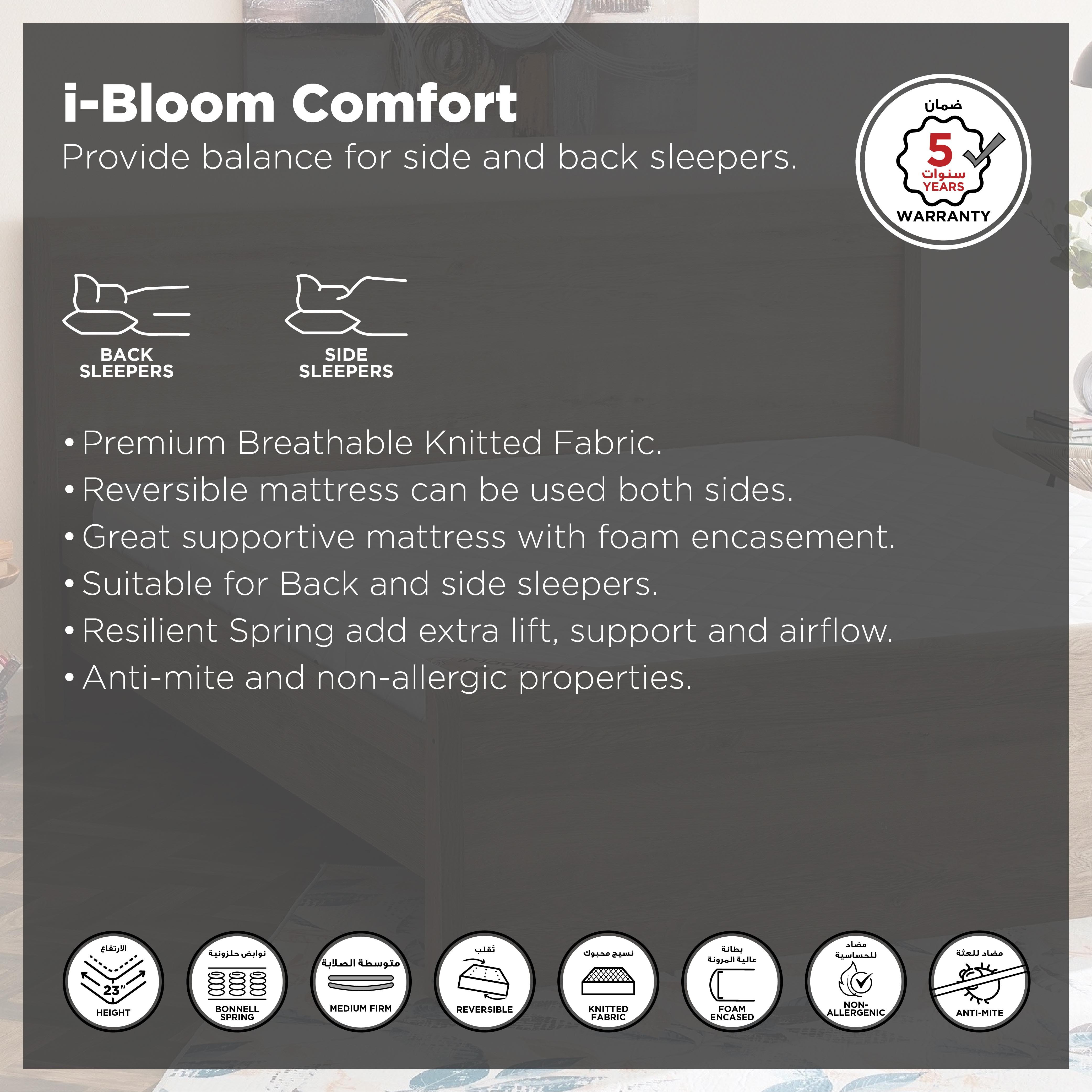 SleepNest iBloom Comfort Medium Firm Bonnell Spring Queen Mattress - 150x200x23 cm-hbxbedroom-mattresses-queen-image-4